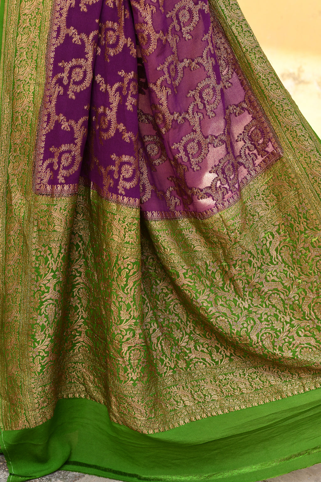 Royal Purple Banarasi Crape Chiffon Silk Saree