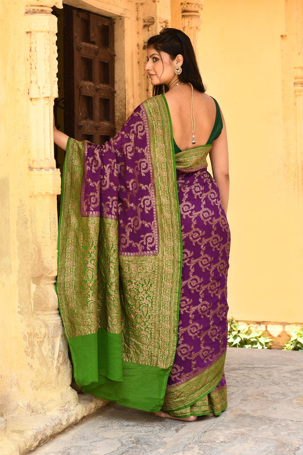 Royal Purple Banarasi Crape Chiffon Silk Saree