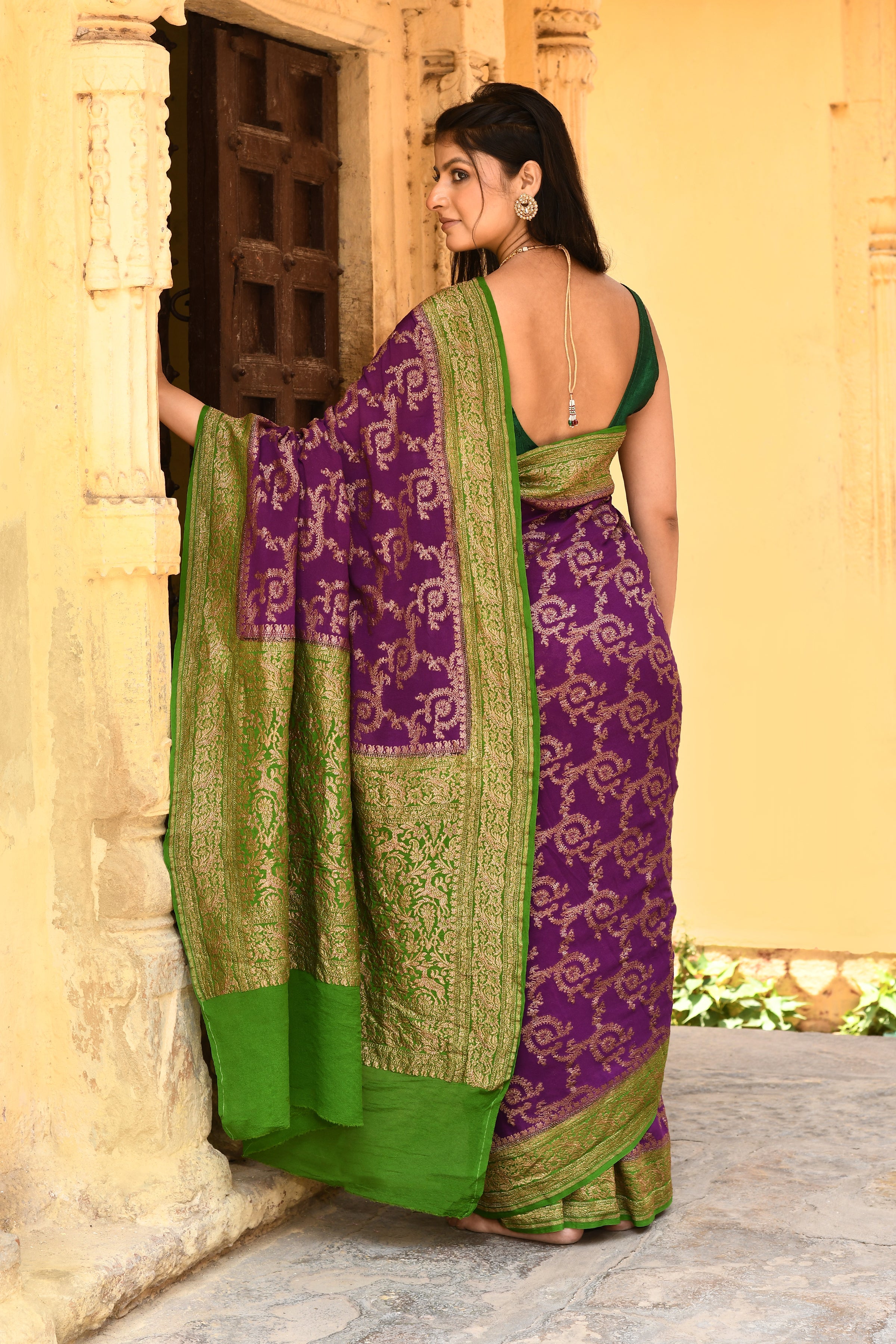 Royal Purple Banarasi Crape Chiffon Silk Saree