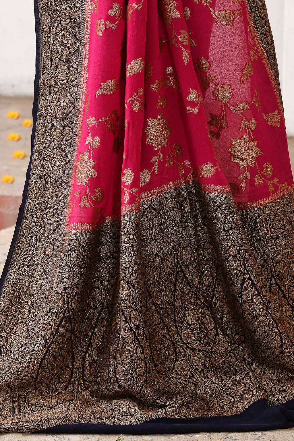 Fuchsia Banarasi Crape Chiffon Silk Saree