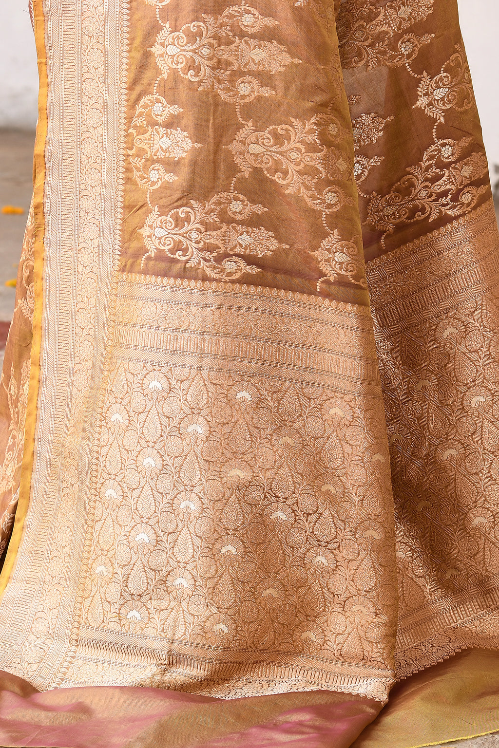 Golden Olive Handwoven Banarasi Katan Silk Saree