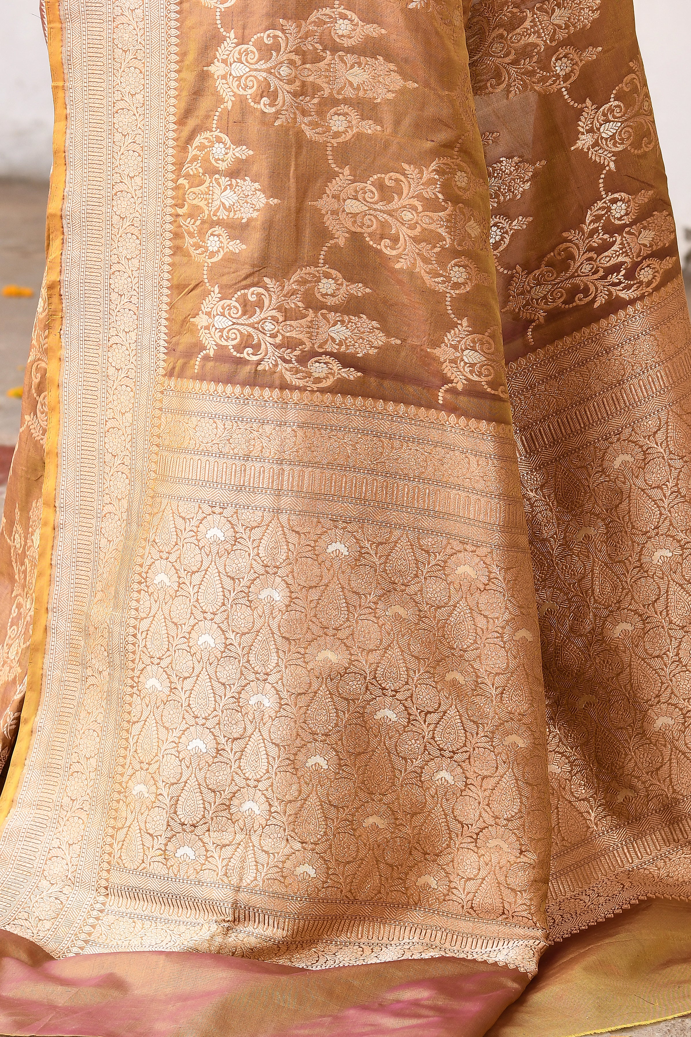 Golden Olive Handwoven Banarasi Katan Silk Saree