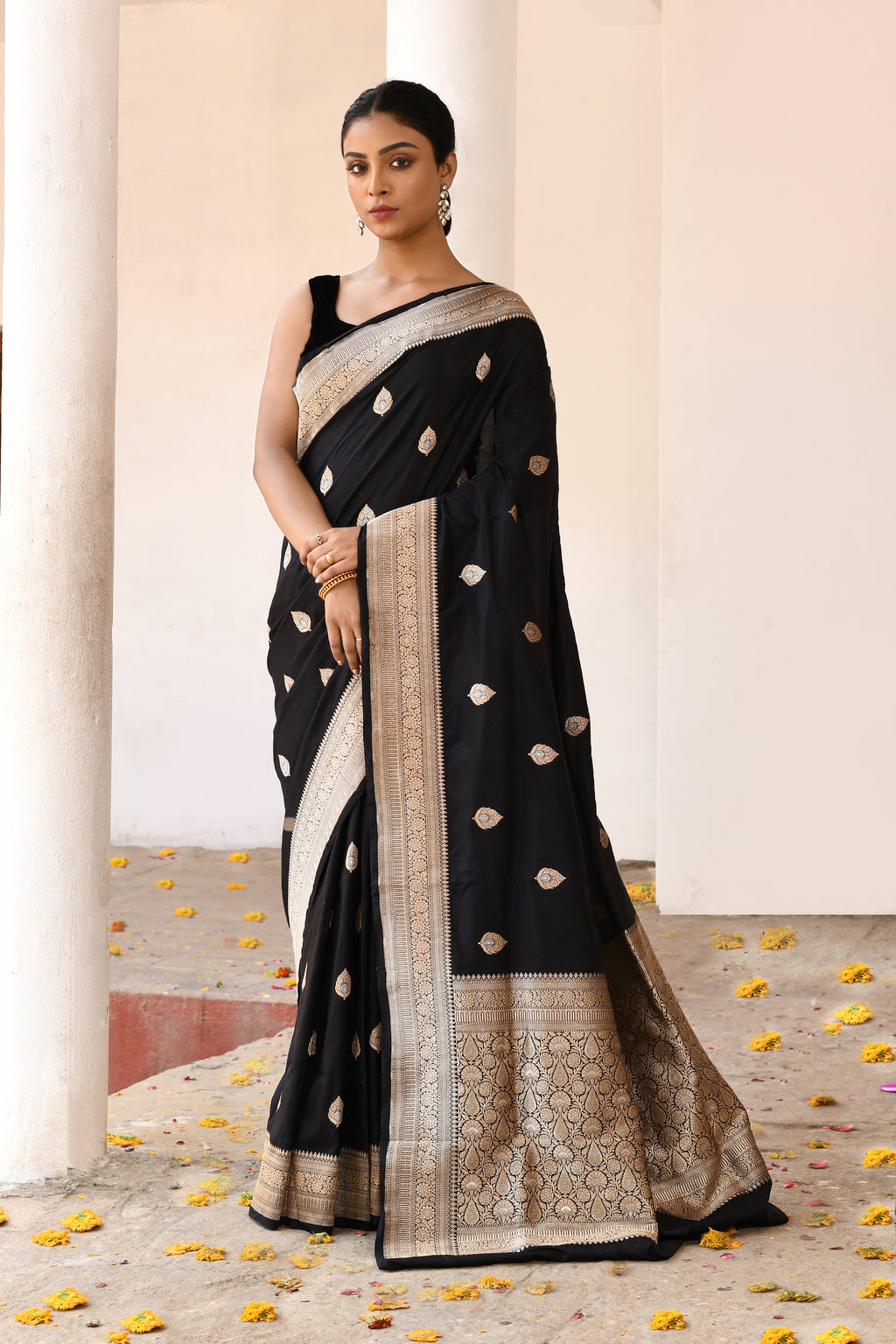 Classic Black Handwoven Banarasi Katan Silk Saree