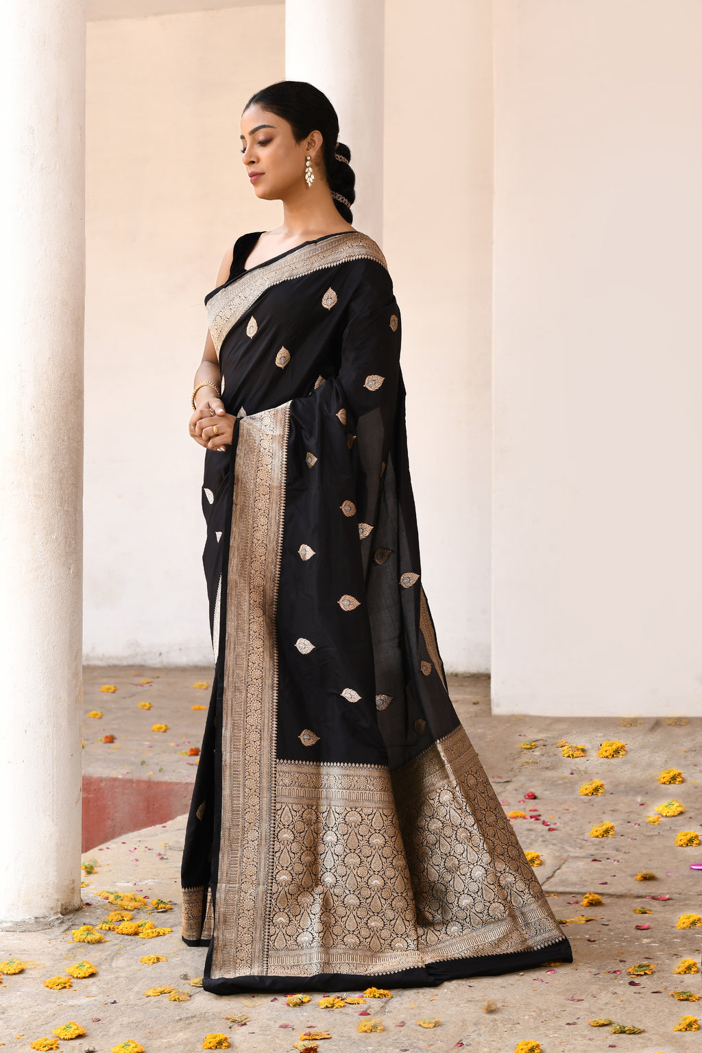 Classic Black Handwoven Banarasi Katan Silk Saree