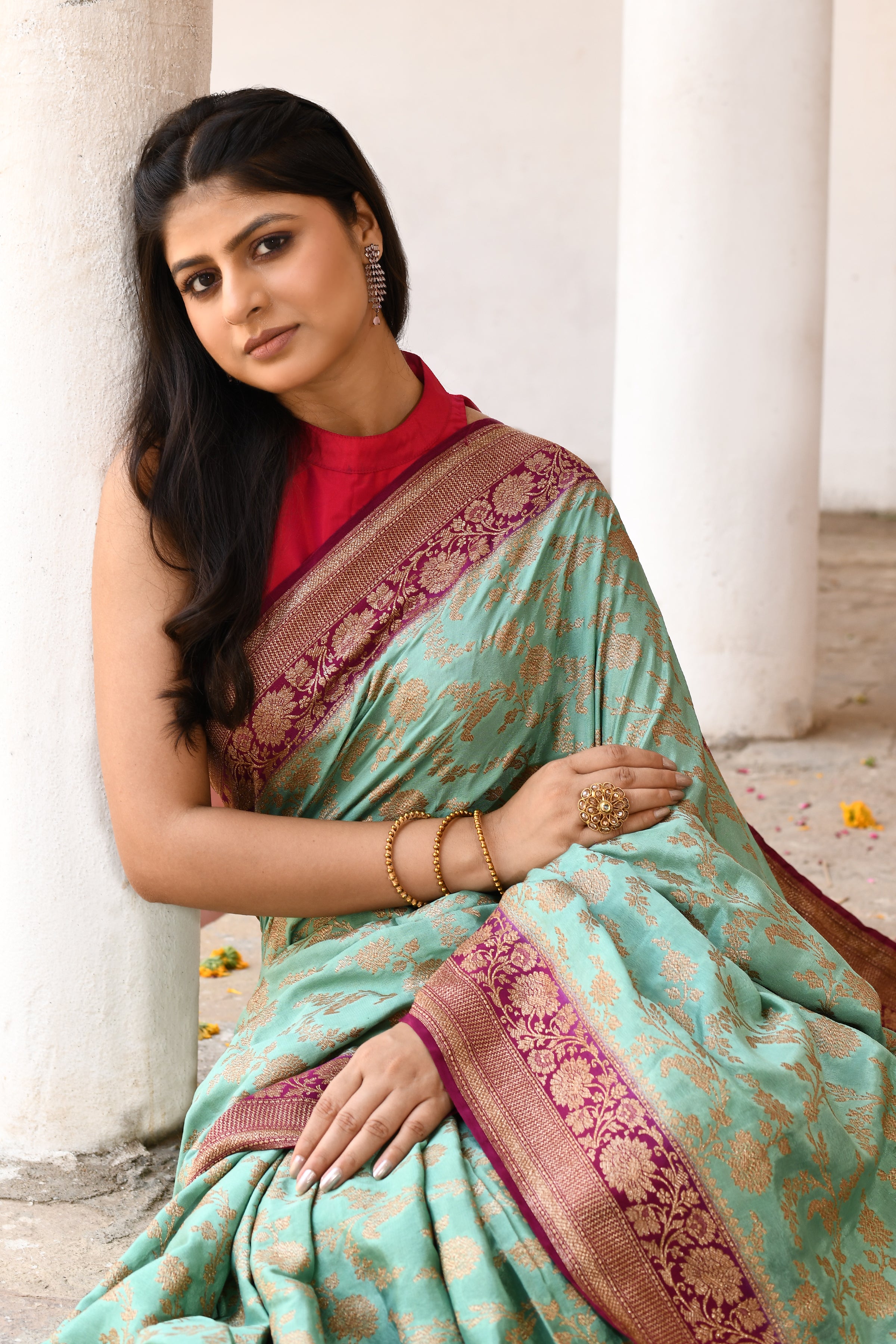 Mint Green Banarasi Crape Chiffon Silk Saree