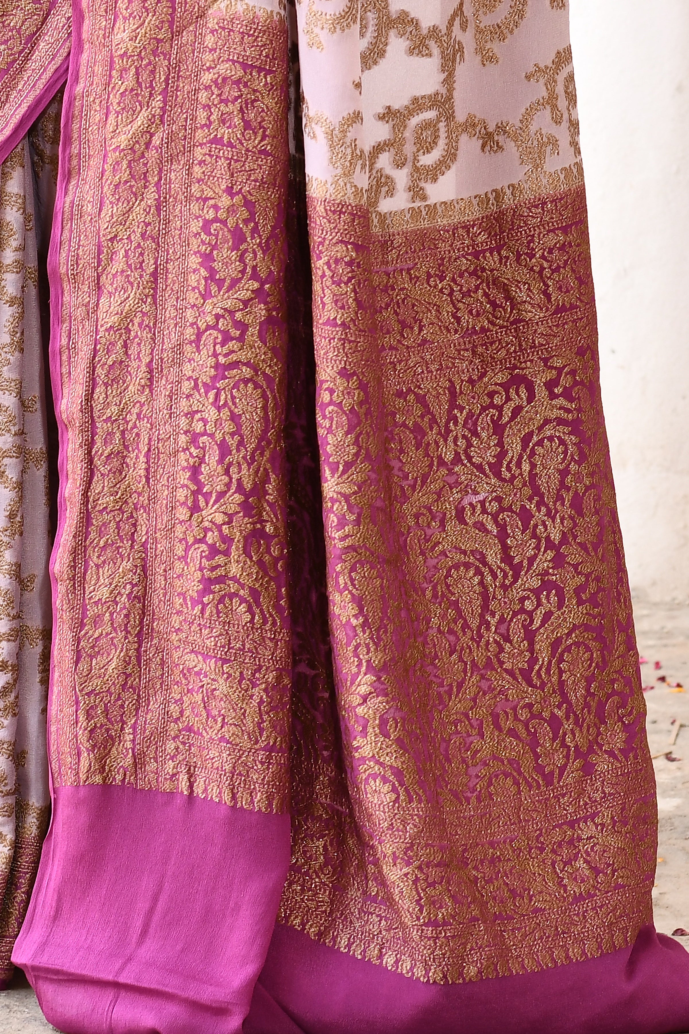 Pastel lilac Banarasi Crape Chiffon Silk Saree