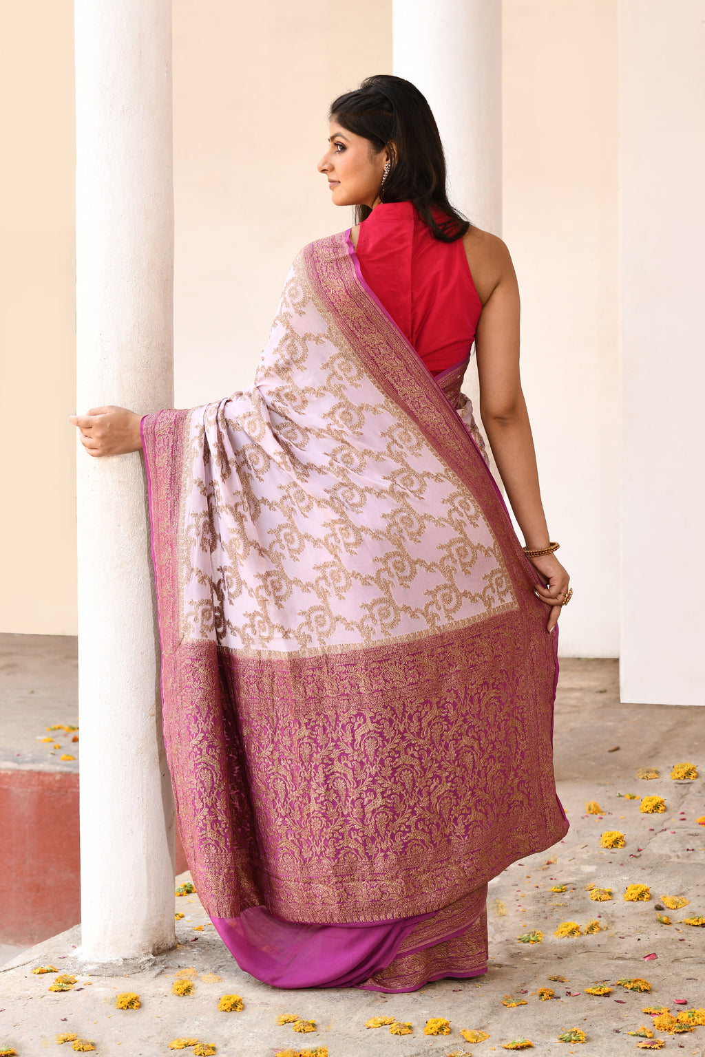 Pastel lilac Banarasi Crape Chiffon Silk Saree