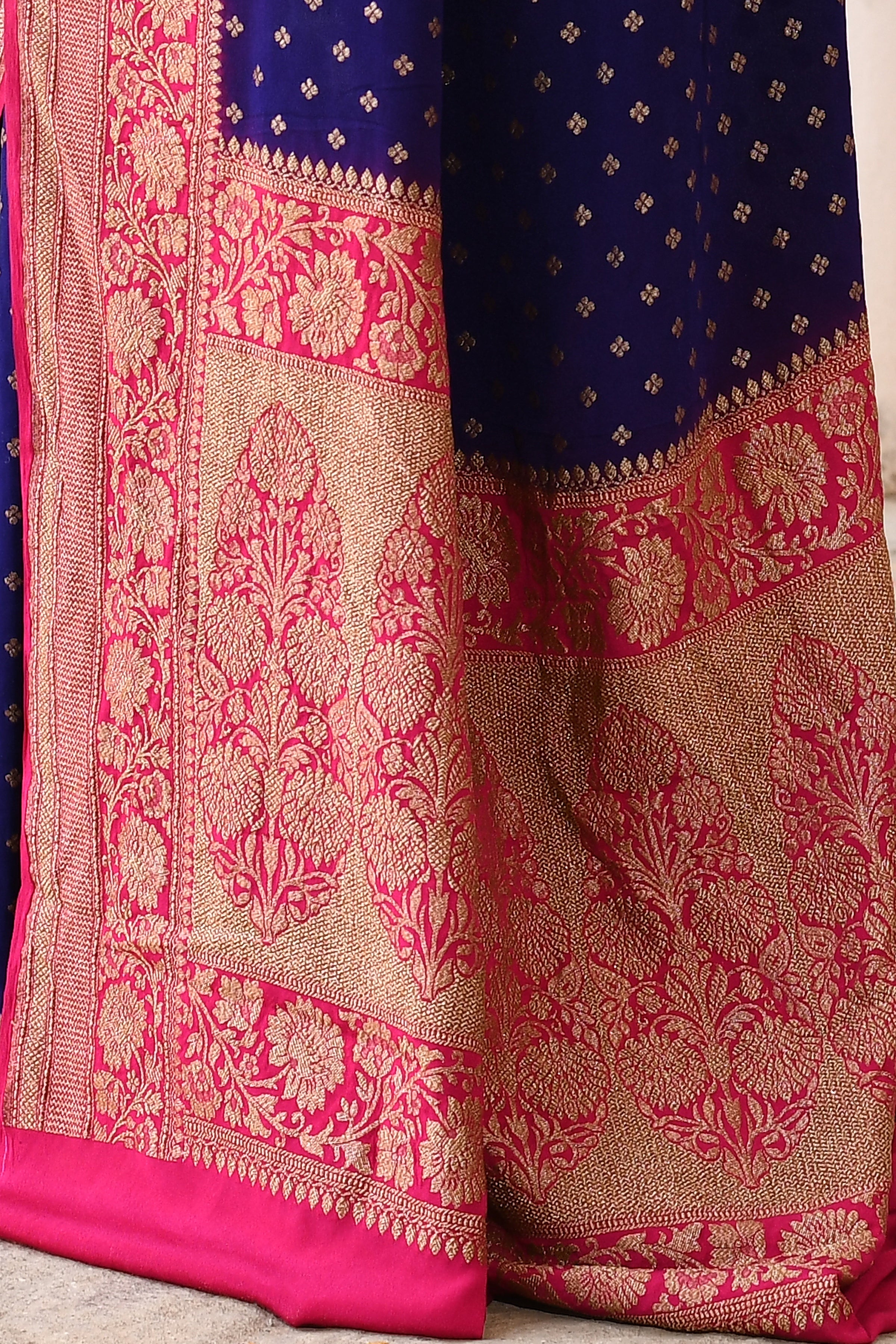 Navy Blue Banarasi Crape Chiffon Silk Saree