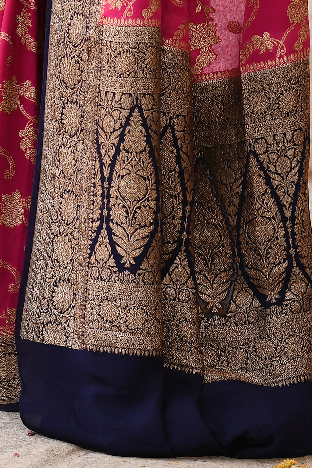 Rani Pink Banarasi Crape Chiffon Silk Saree