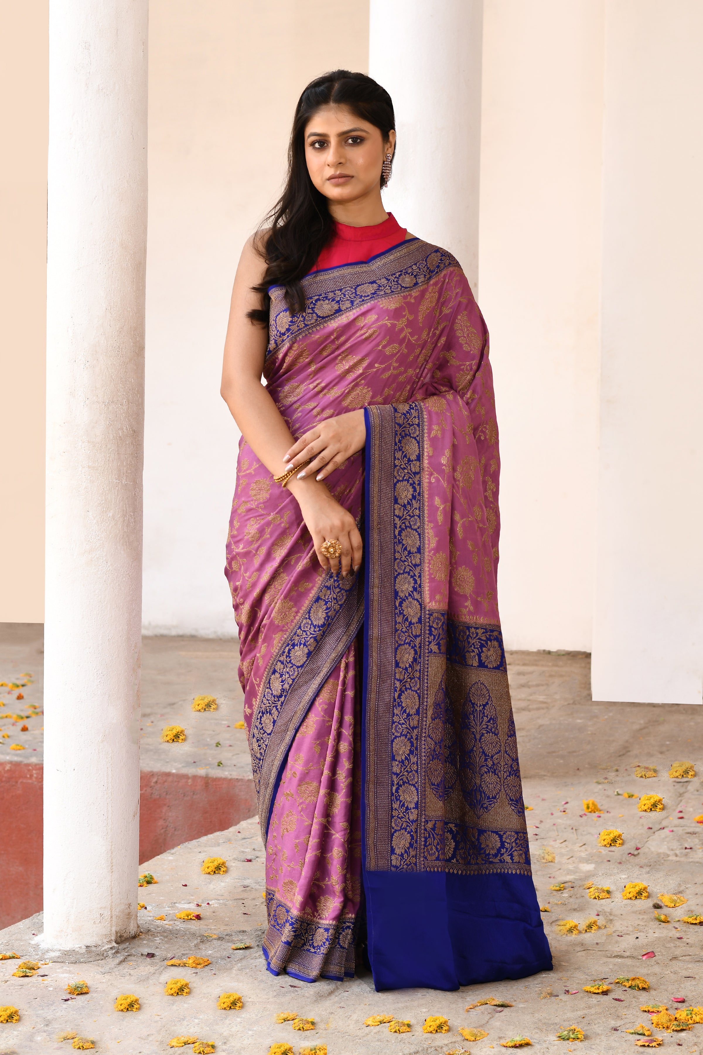 Pink Banarasi Crape Chiffon Silk Saree