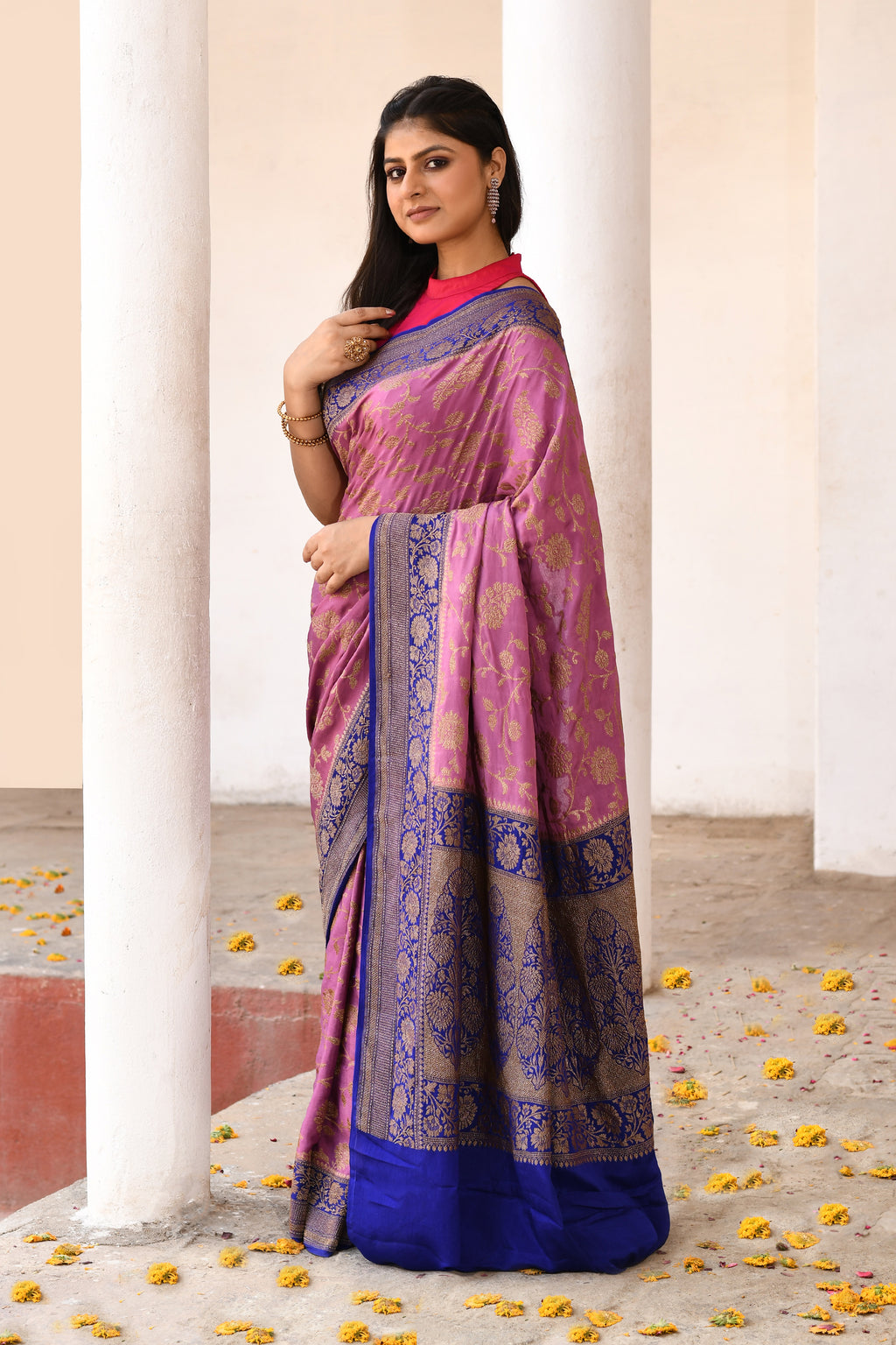 Pink Banarasi Crape Chiffon Silk Saree