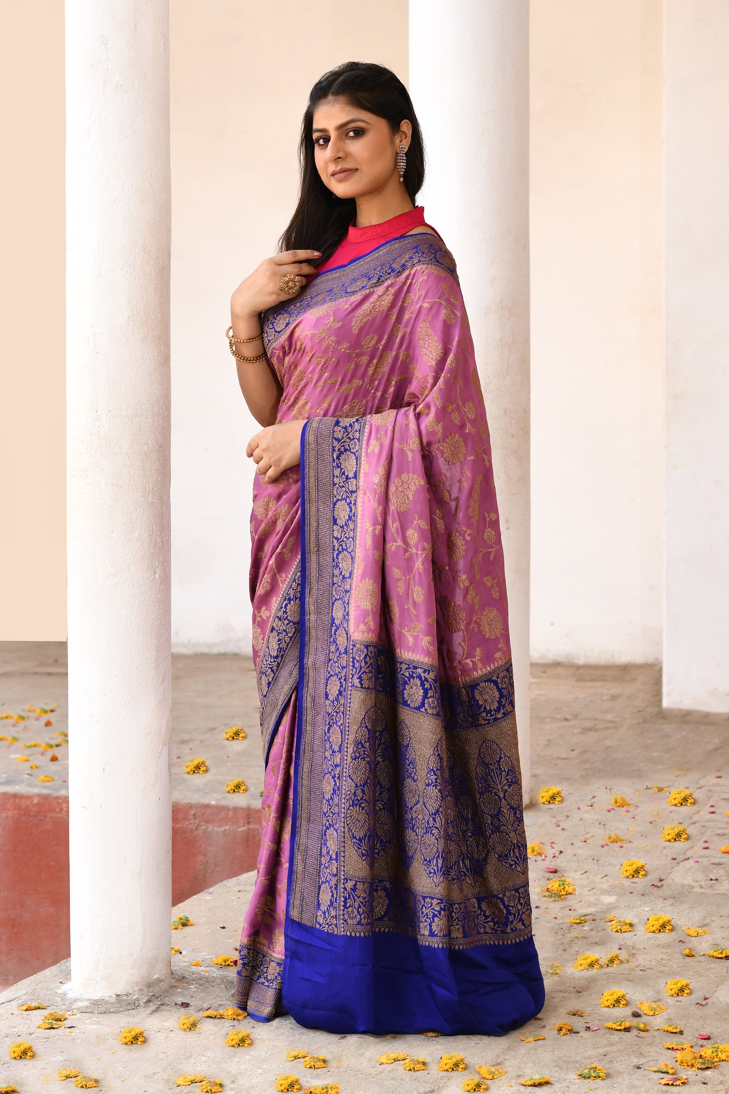 Pink Banarasi Crape Chiffon Silk Saree