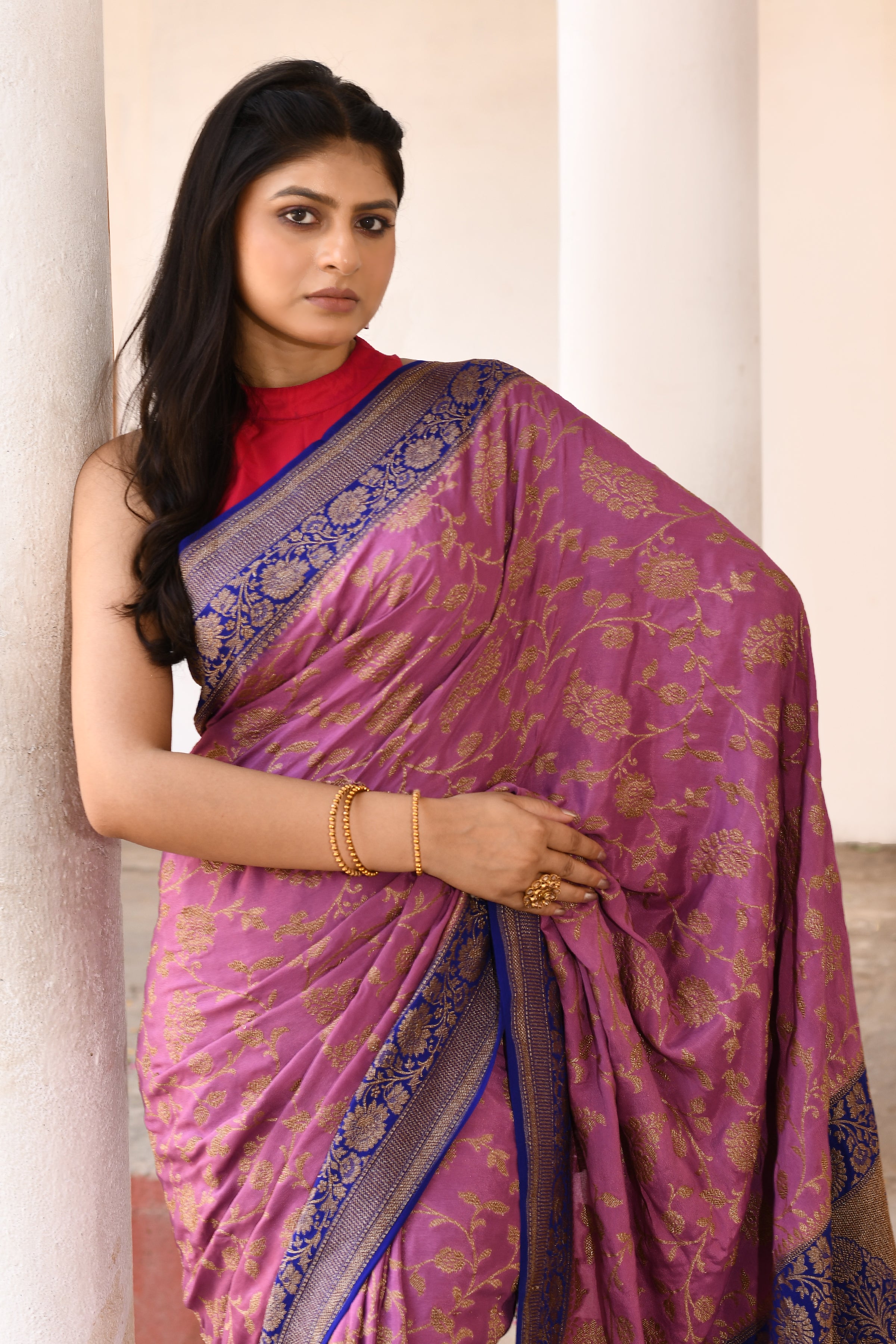 Pink Banarasi Crape Chiffon Silk Saree