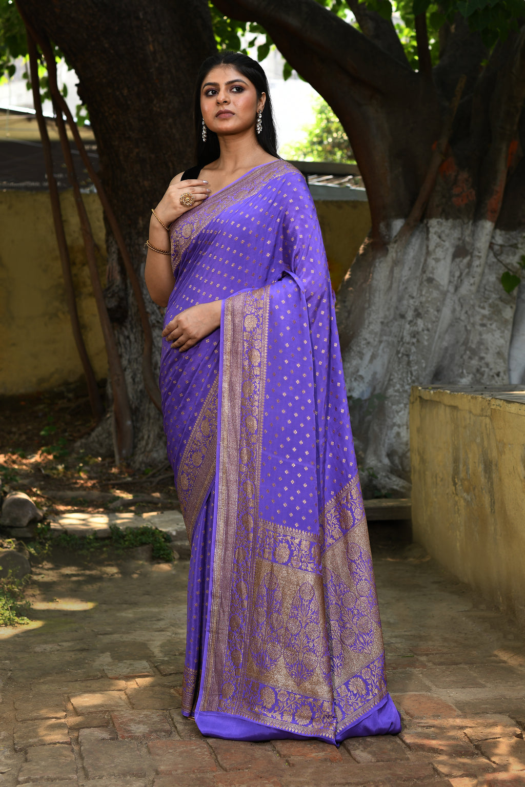Banarasi Crape Chiffon Silk Saree in Lavender
