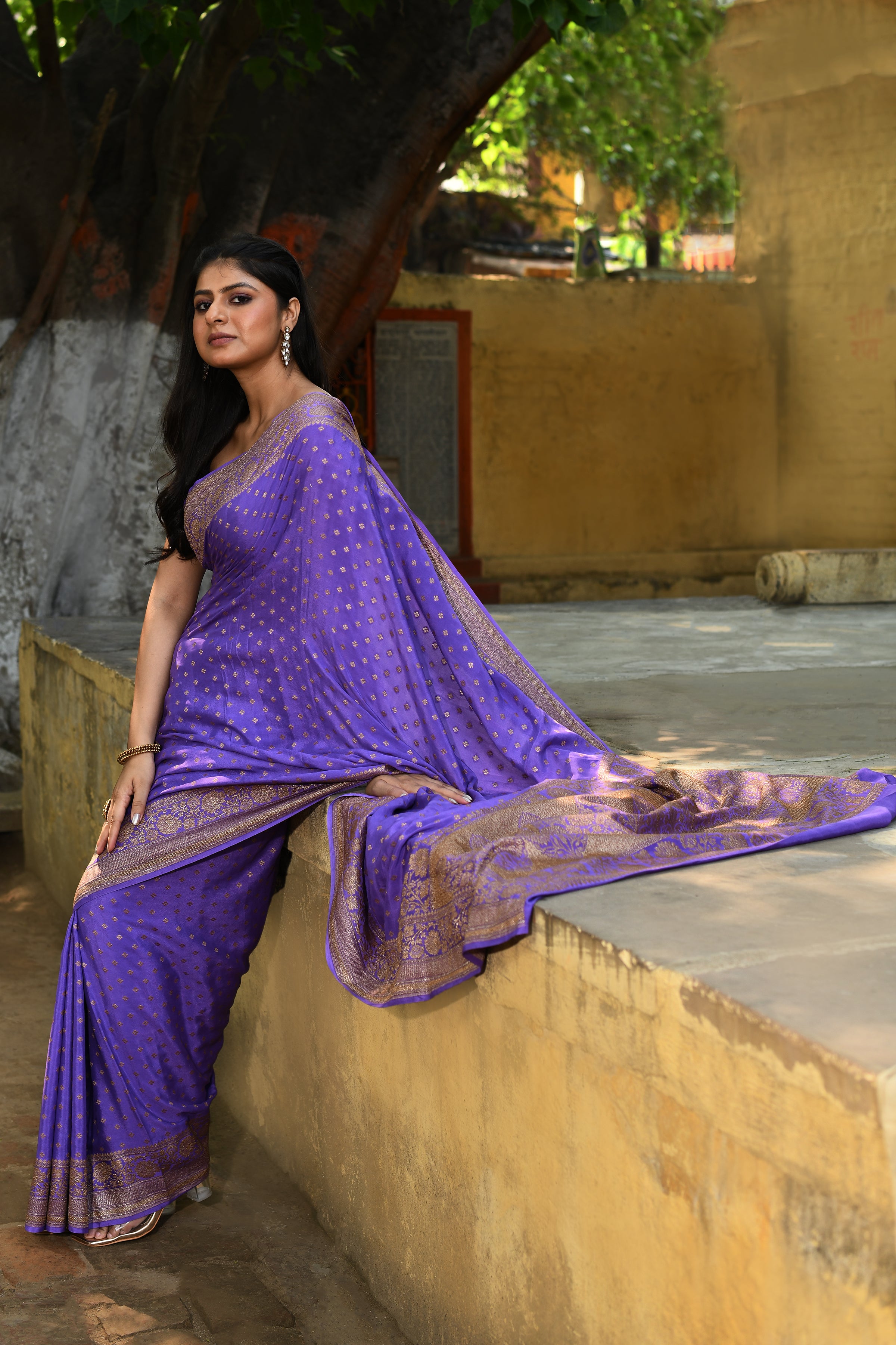 Banarasi Crape Chiffon Silk Saree in Lavender