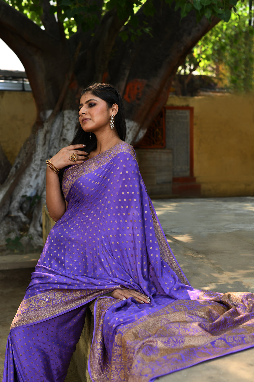 Banarasi Crape Chiffon Silk Saree in Lavender