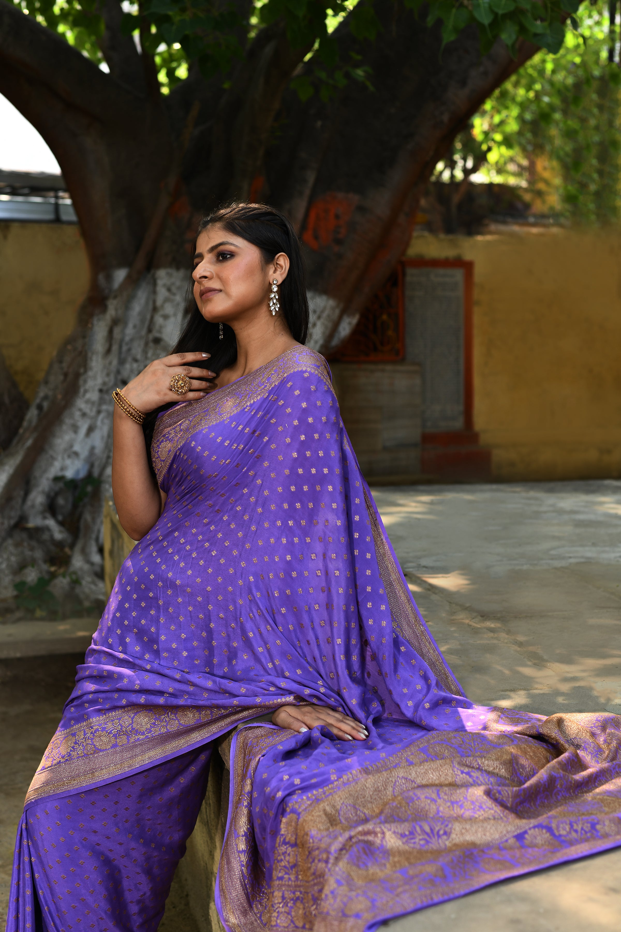 Banarasi Crape Chiffon Silk Saree in Lavender