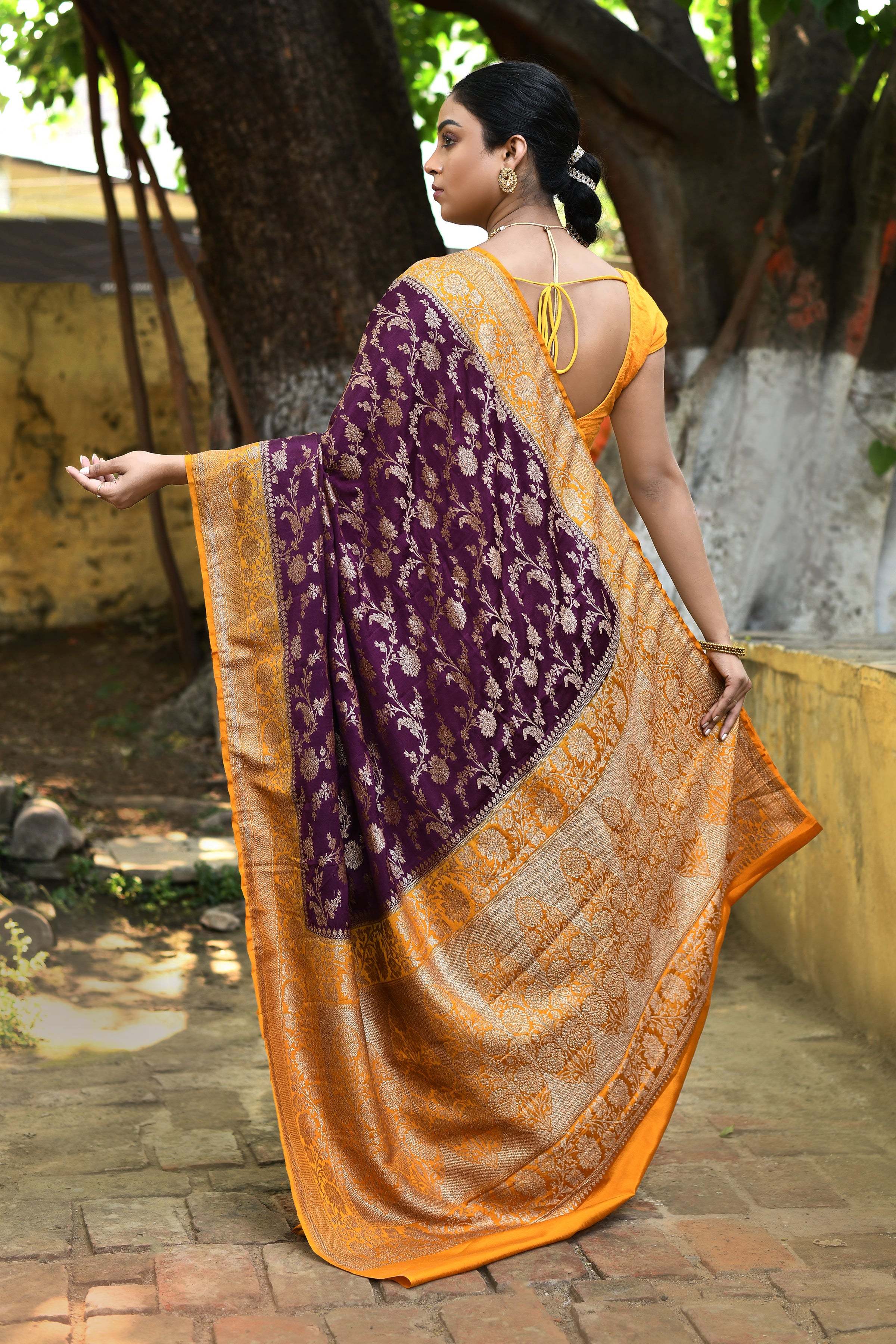 Purple Banarasi Crape Chiffon Silk Saree