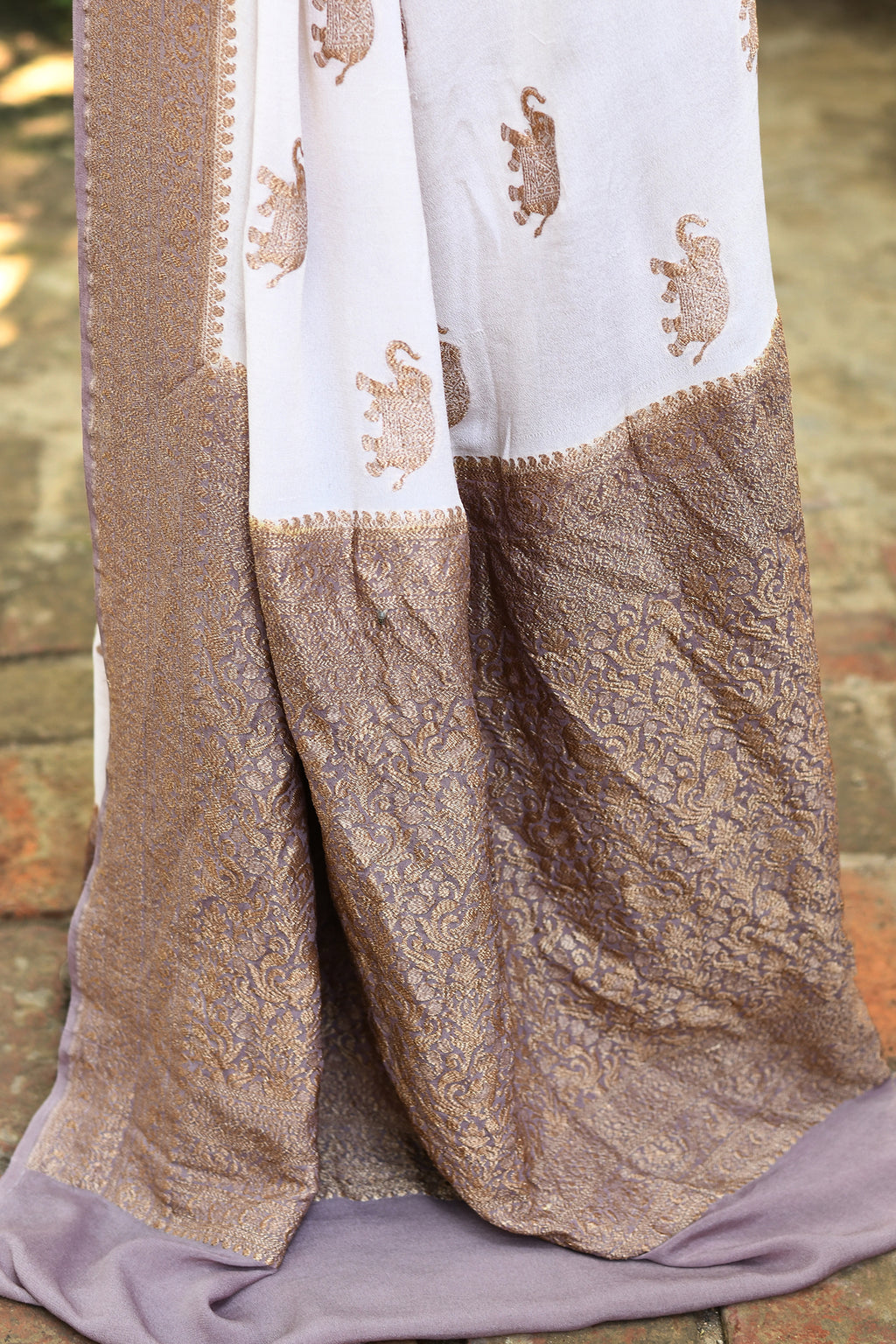 Ivory Banarasi Crape Chiffon Silk Saree