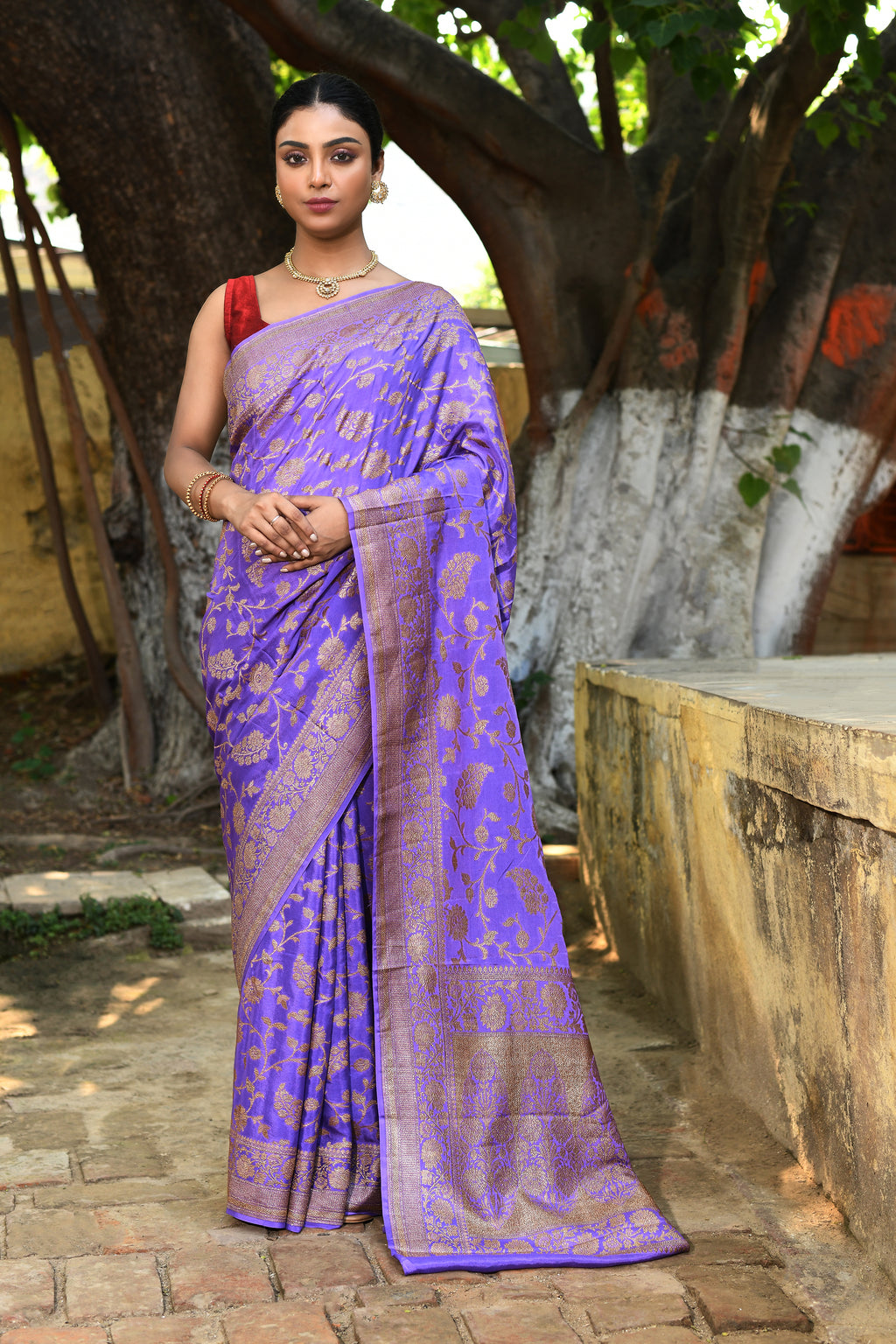 Lilac Banarasi Crape Chiffon Silk Saree