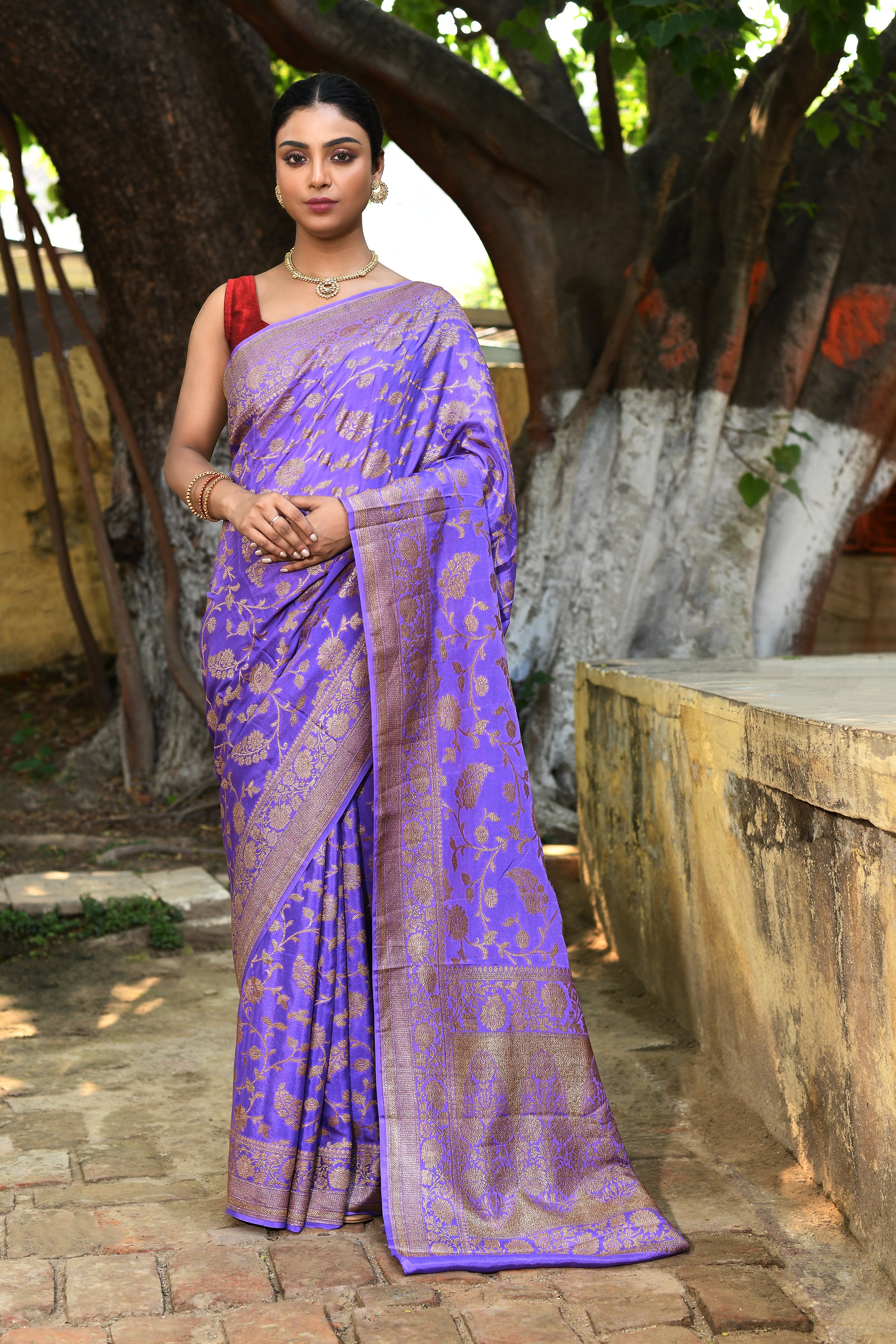 Lilac Banarasi Crape Chiffon Silk Saree
