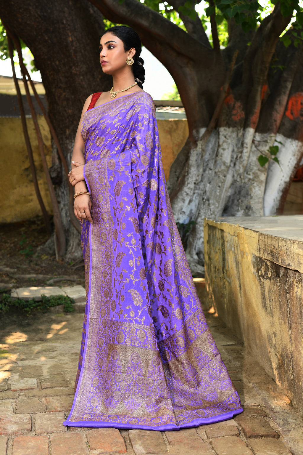 Lilac Banarasi Crape Chiffon Silk Saree
