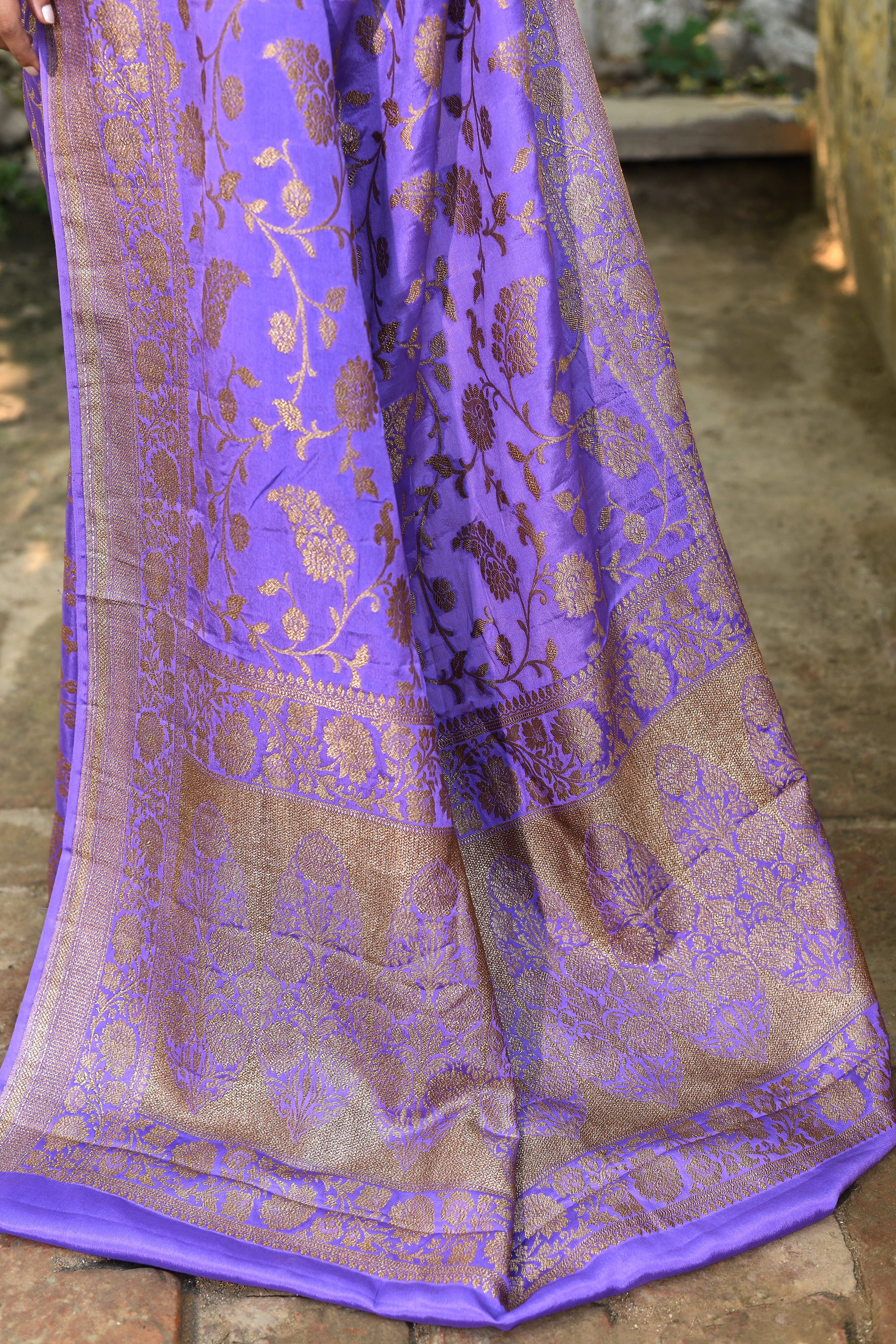 Lilac Banarasi Crape Chiffon Silk Saree
