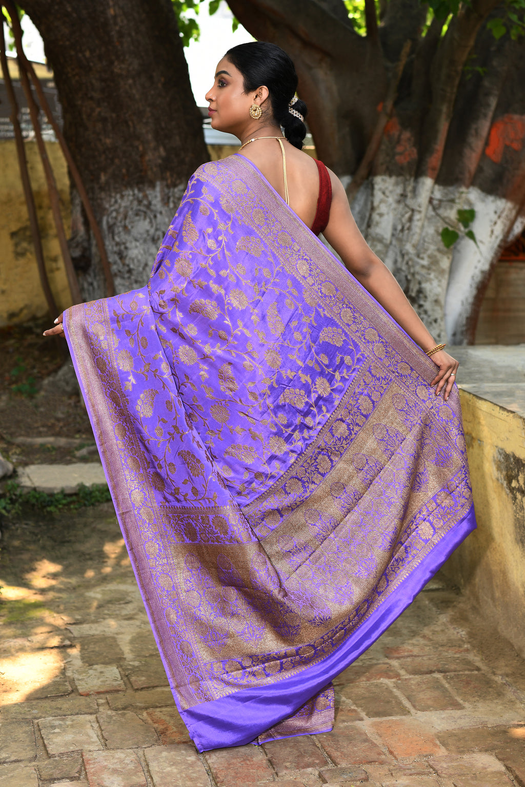 Lilac Banarasi Crape Chiffon Silk Saree