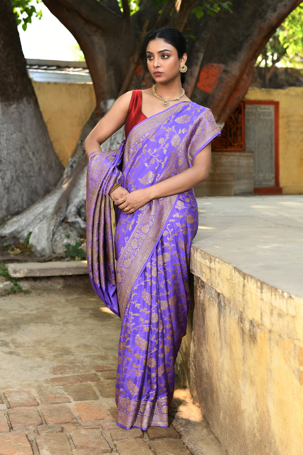 Lilac Banarasi Crape Chiffon Silk Saree