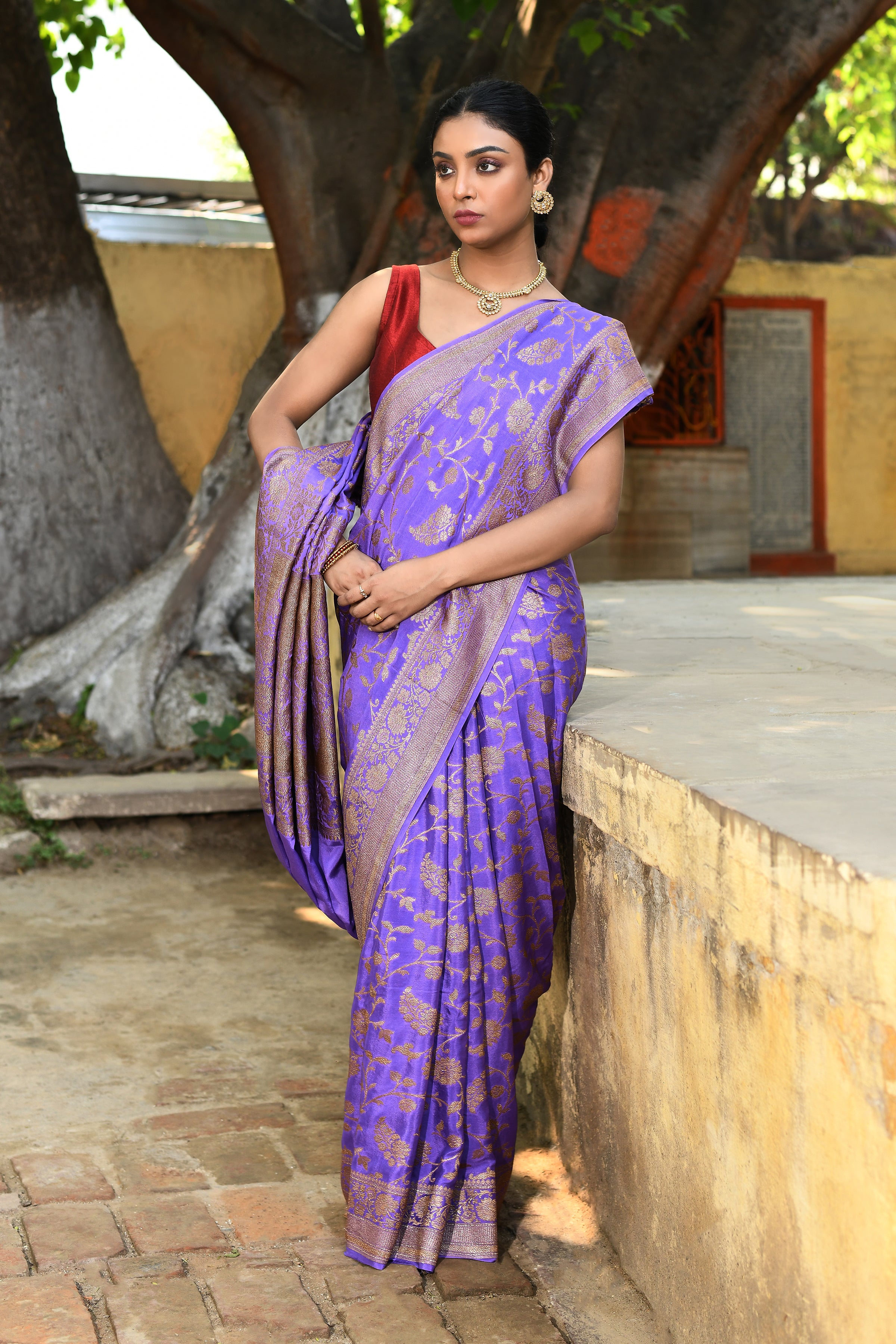 Lilac Banarasi Crape Chiffon Silk Saree
