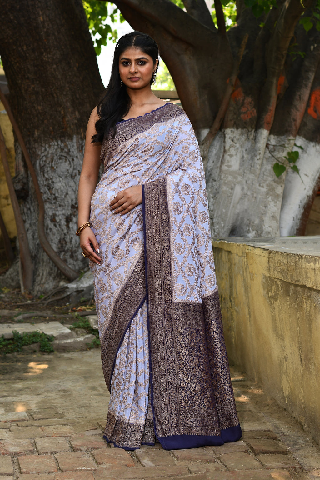 Pastel Blue Banarasi Crape Chiffon Silk Saree