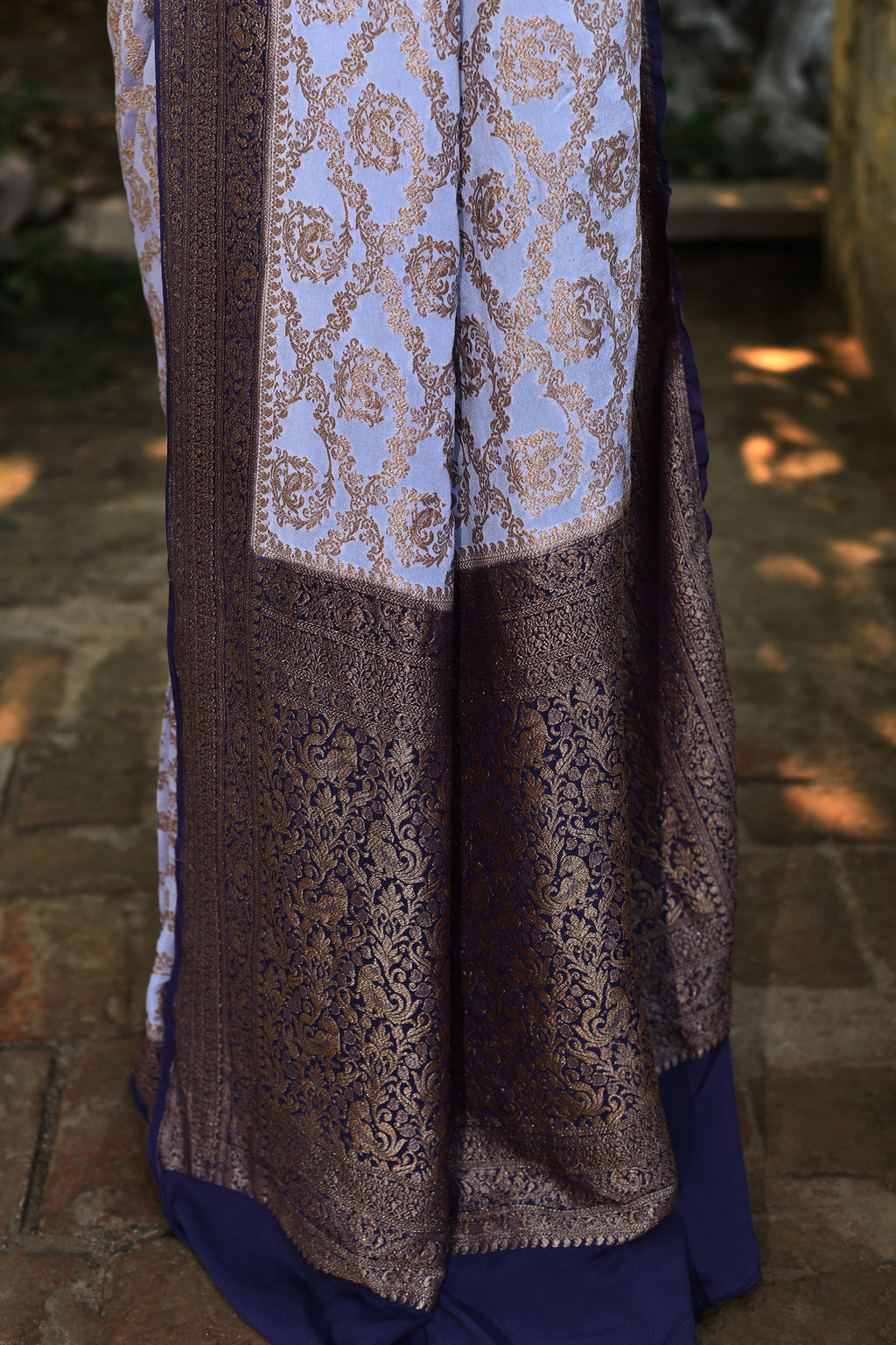 Pastel Blue Banarasi Crape Chiffon Silk Saree