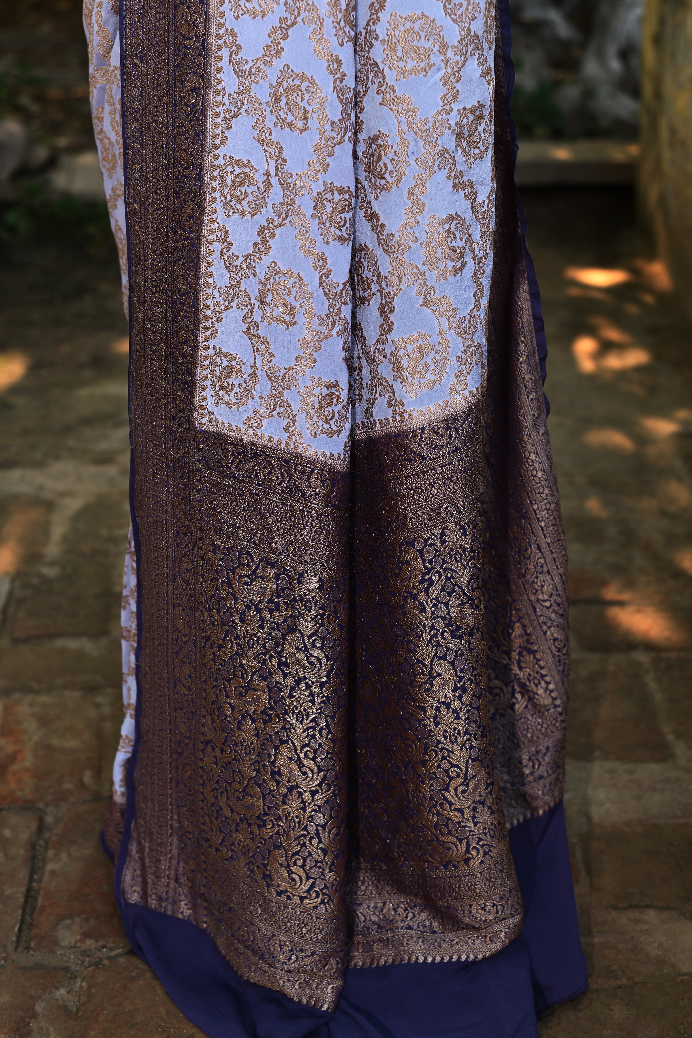 Pastel Blue Banarasi Crape Chiffon Silk Saree