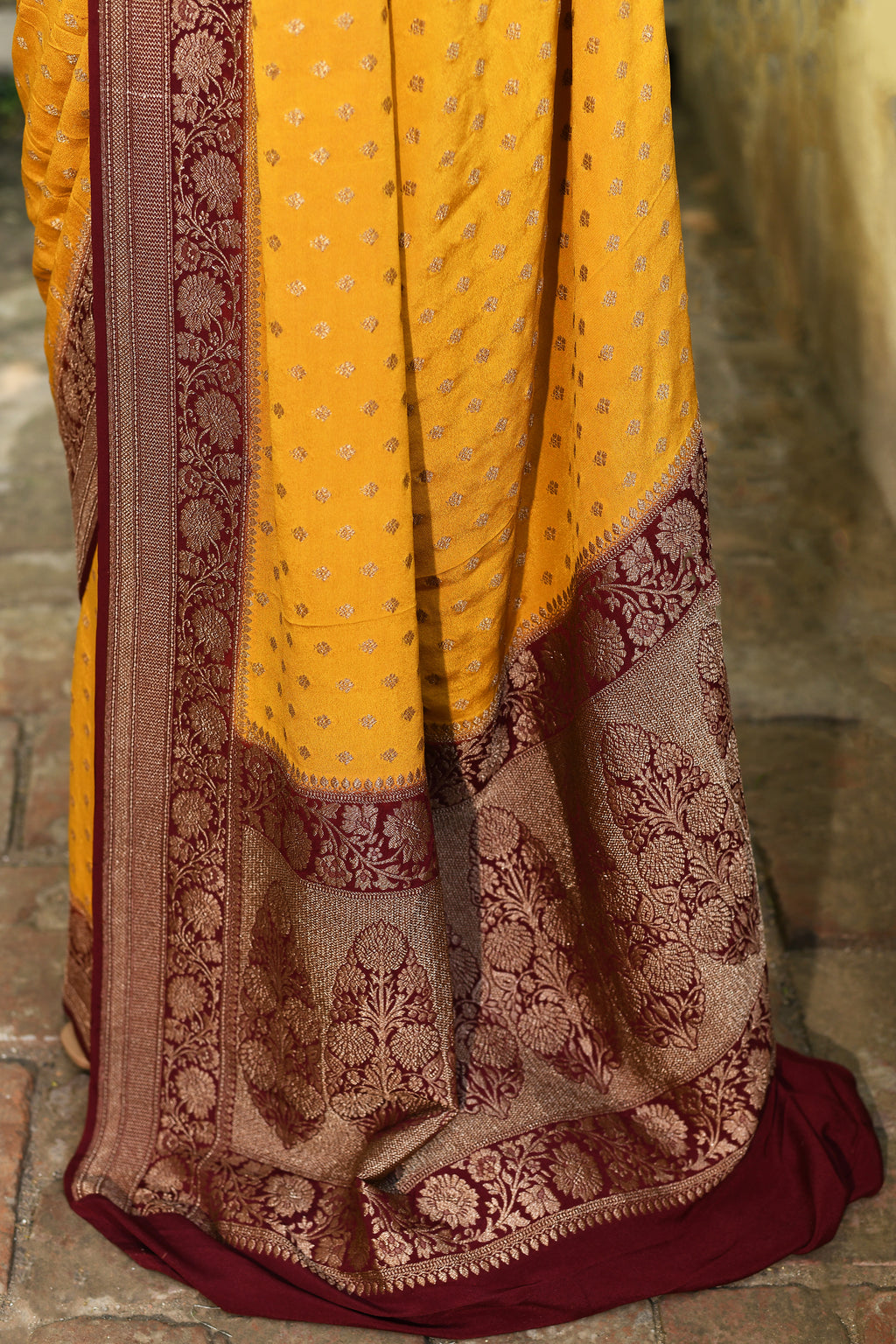 Yellow Banarasi Crape Chiffon Silk Saree