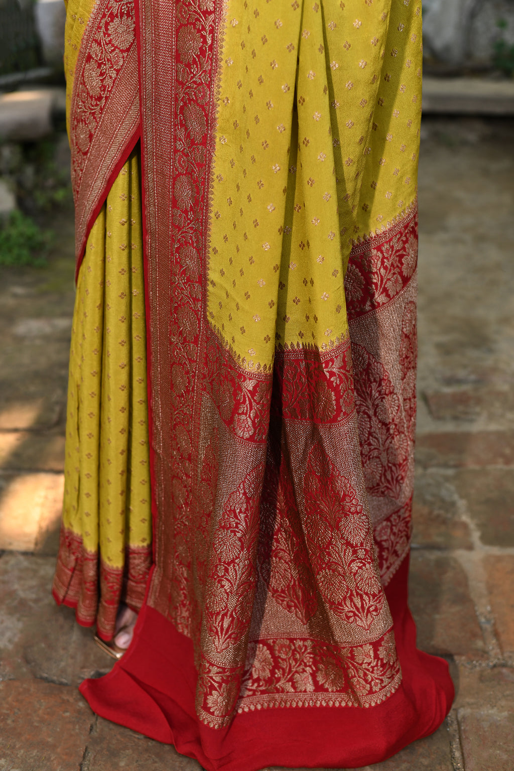 Yellow Handwoven Banarasi Crape Chiffon Silk Saree