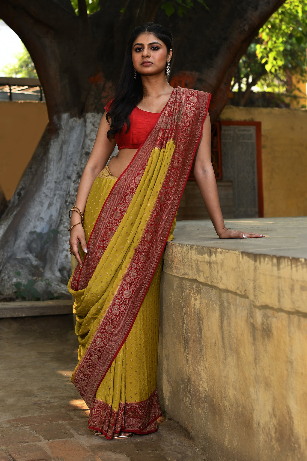 Yellow Handwoven Banarasi Crape Chiffon Silk Saree