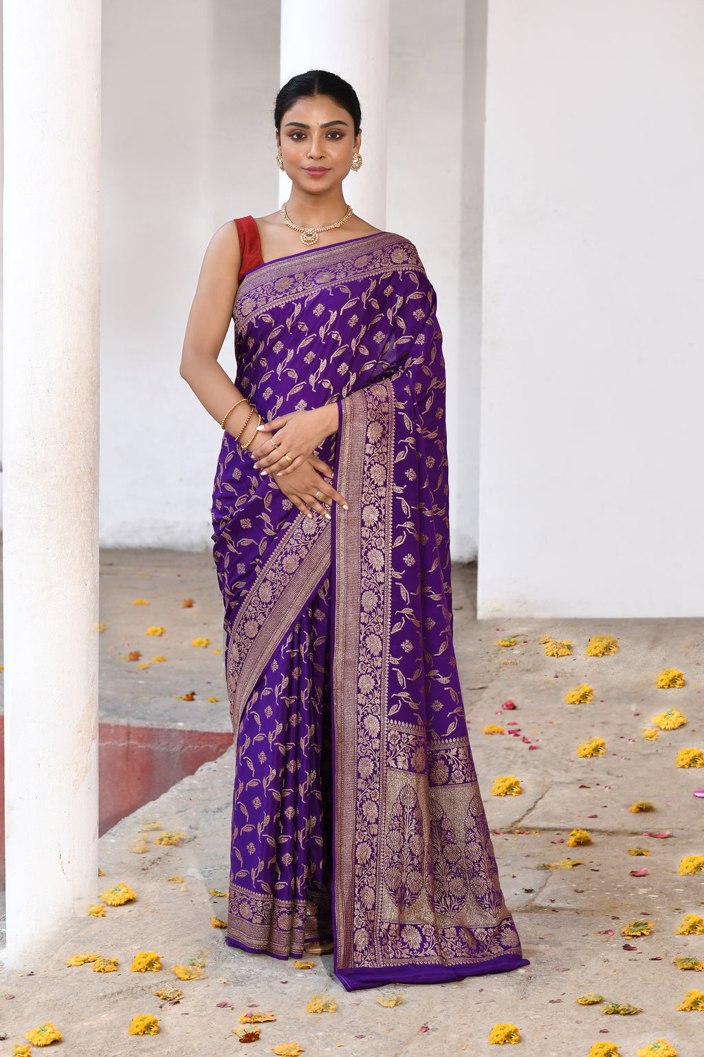 Royal Purple Banarasi Crape Chiffon Silk Saree