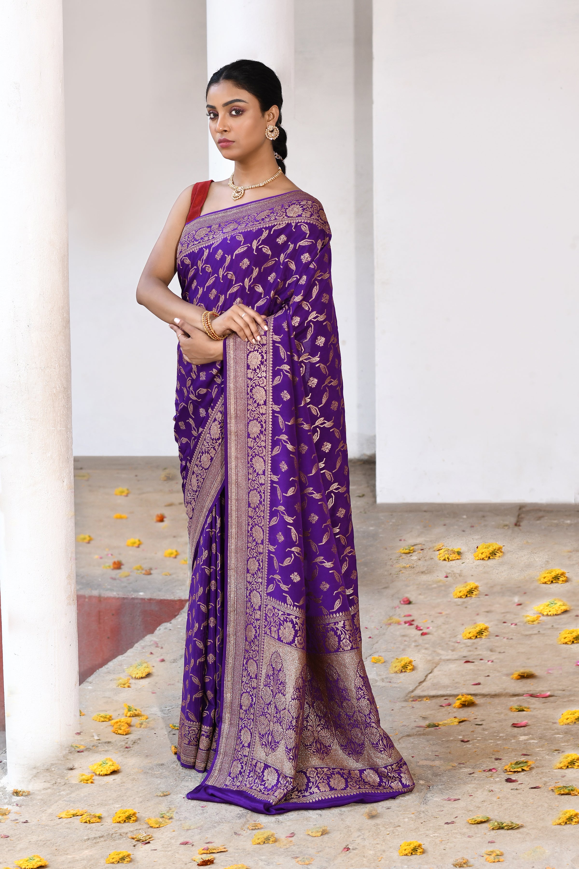 Royal Purple Banarasi Crape Chiffon Silk Saree