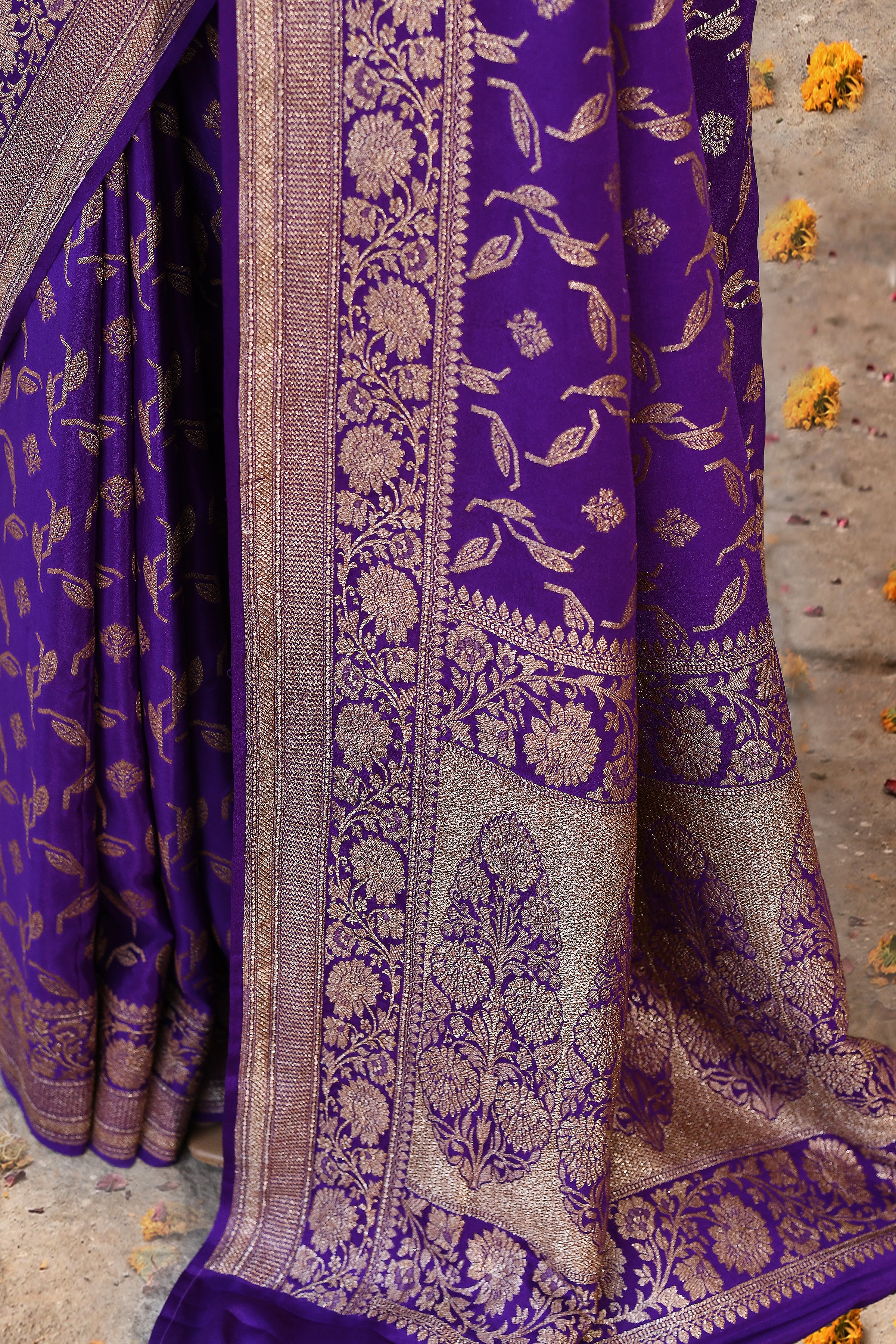 Royal Purple Banarasi Crape Chiffon Silk Saree
