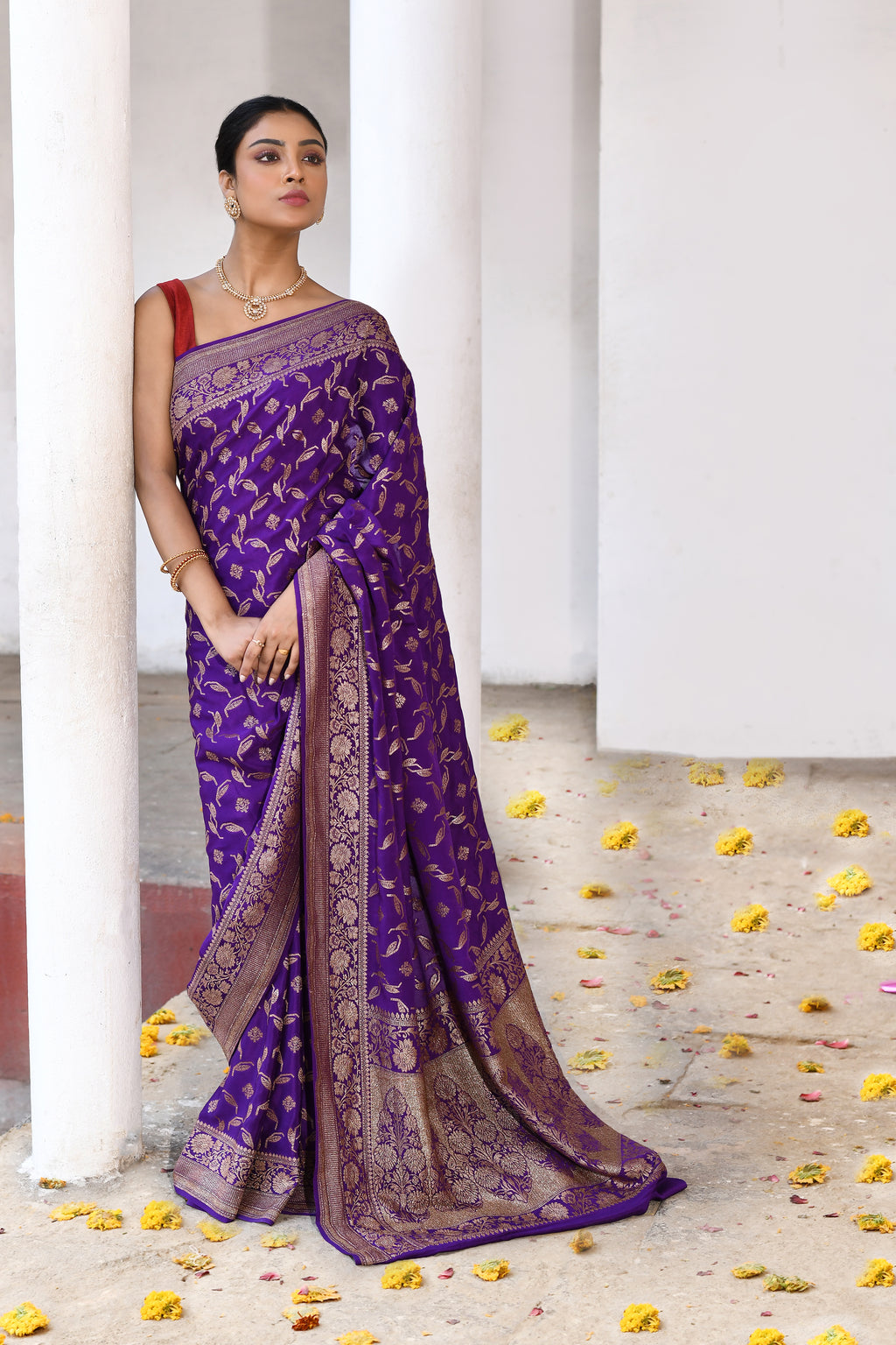 Royal Purple Banarasi Crape Chiffon Silk Saree