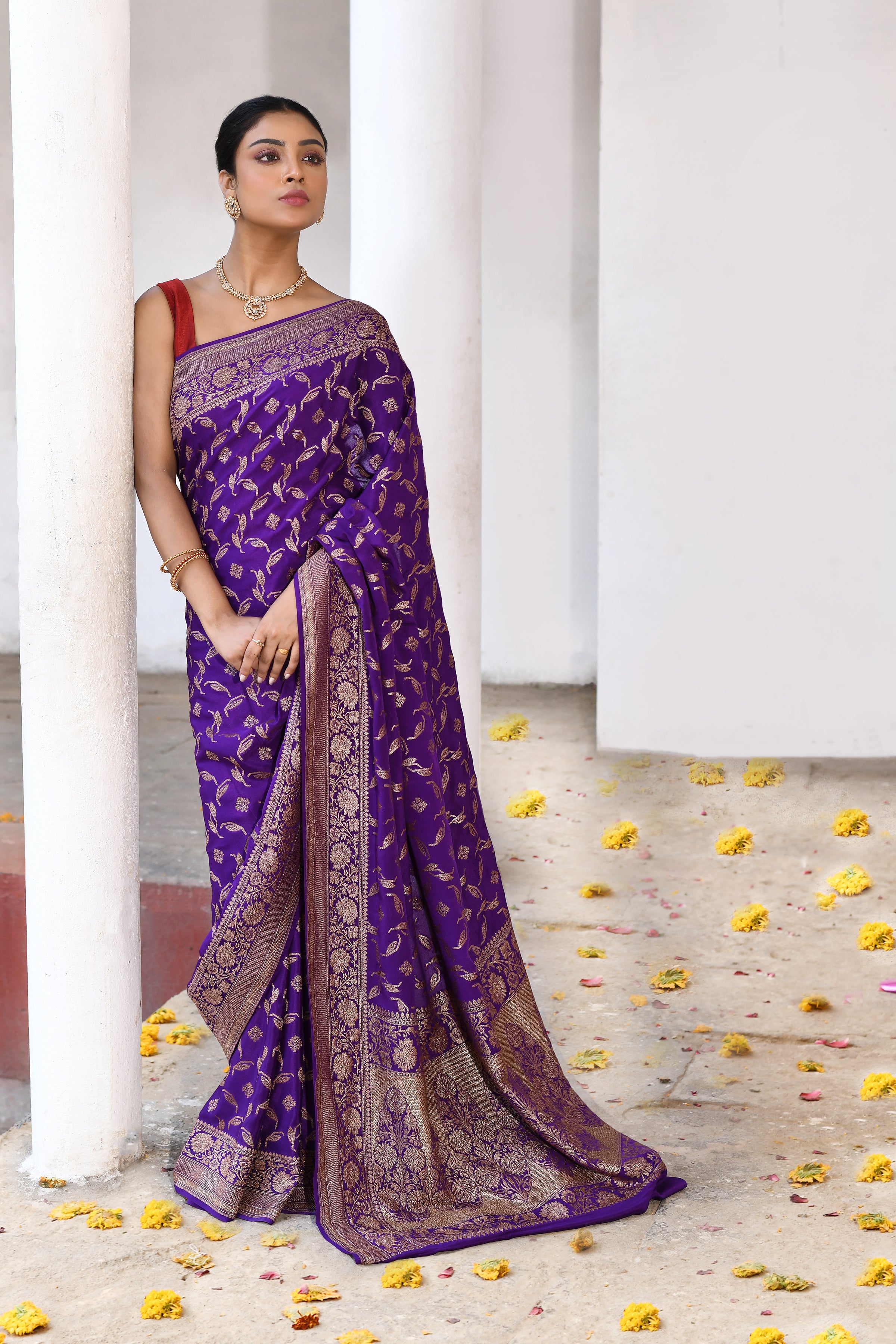 Royal Purple Banarasi Crape Chiffon Silk Saree