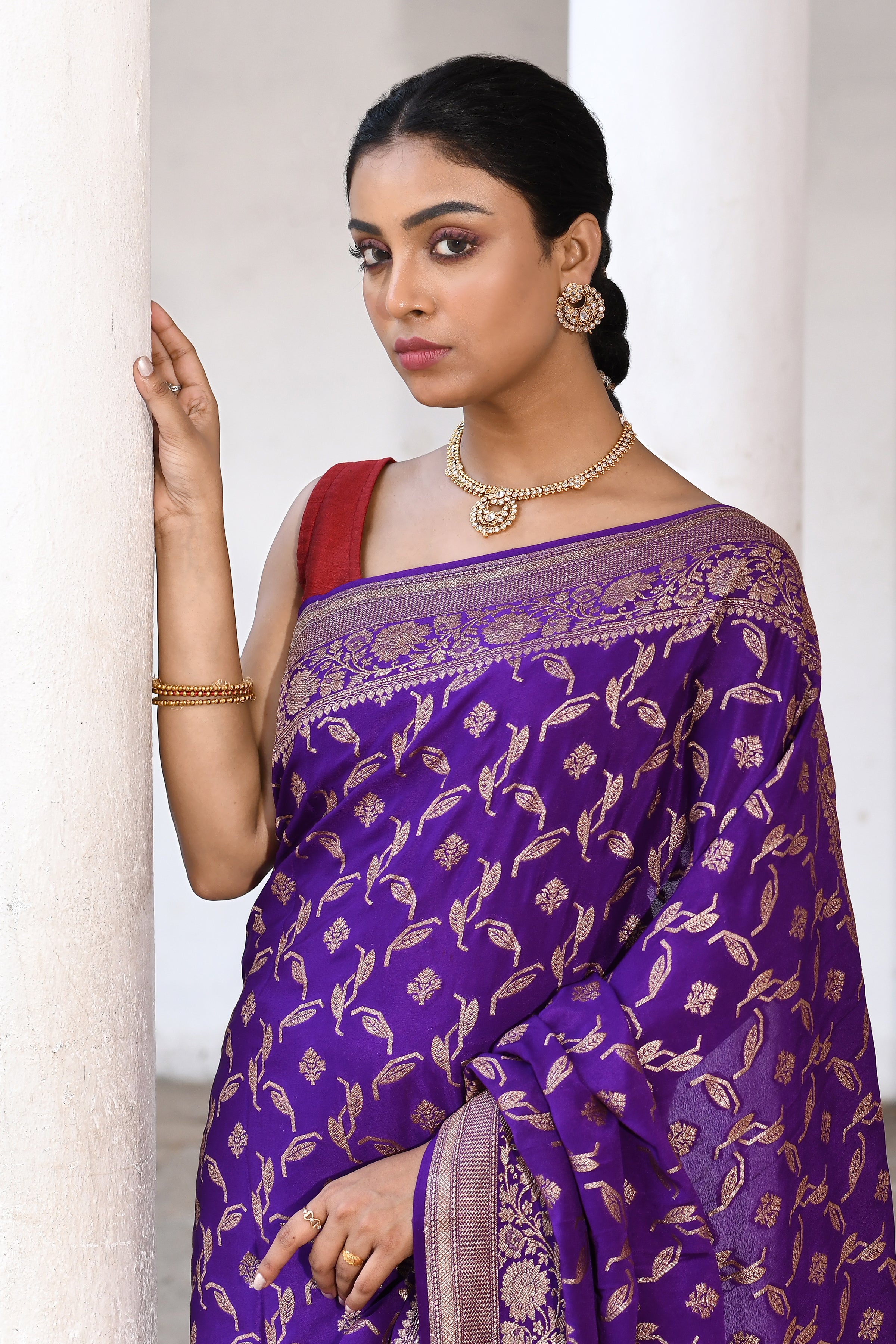 Royal Purple Banarasi Crape Chiffon Silk Saree