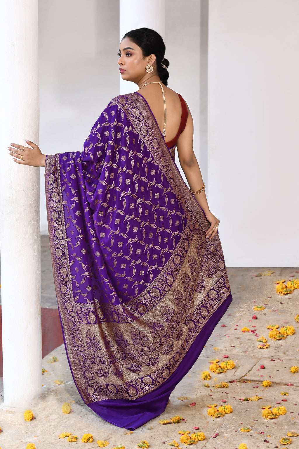 Royal Purple Banarasi Crape Chiffon Silk Saree