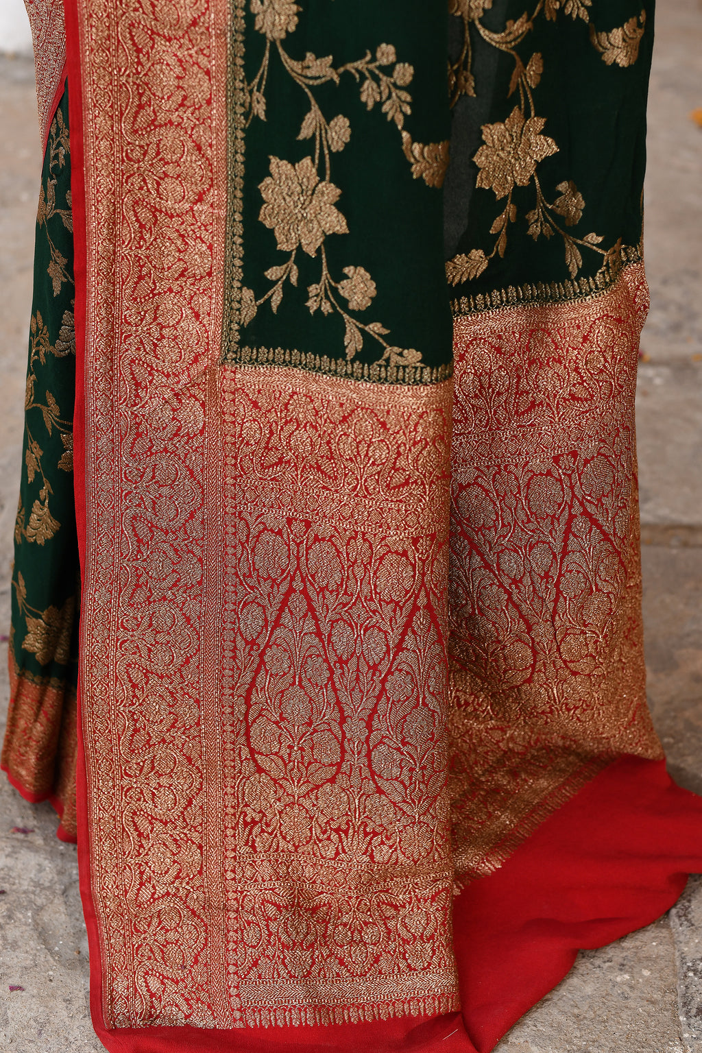 Emerald Green Banarasi Crape Chiffon Silk Saree