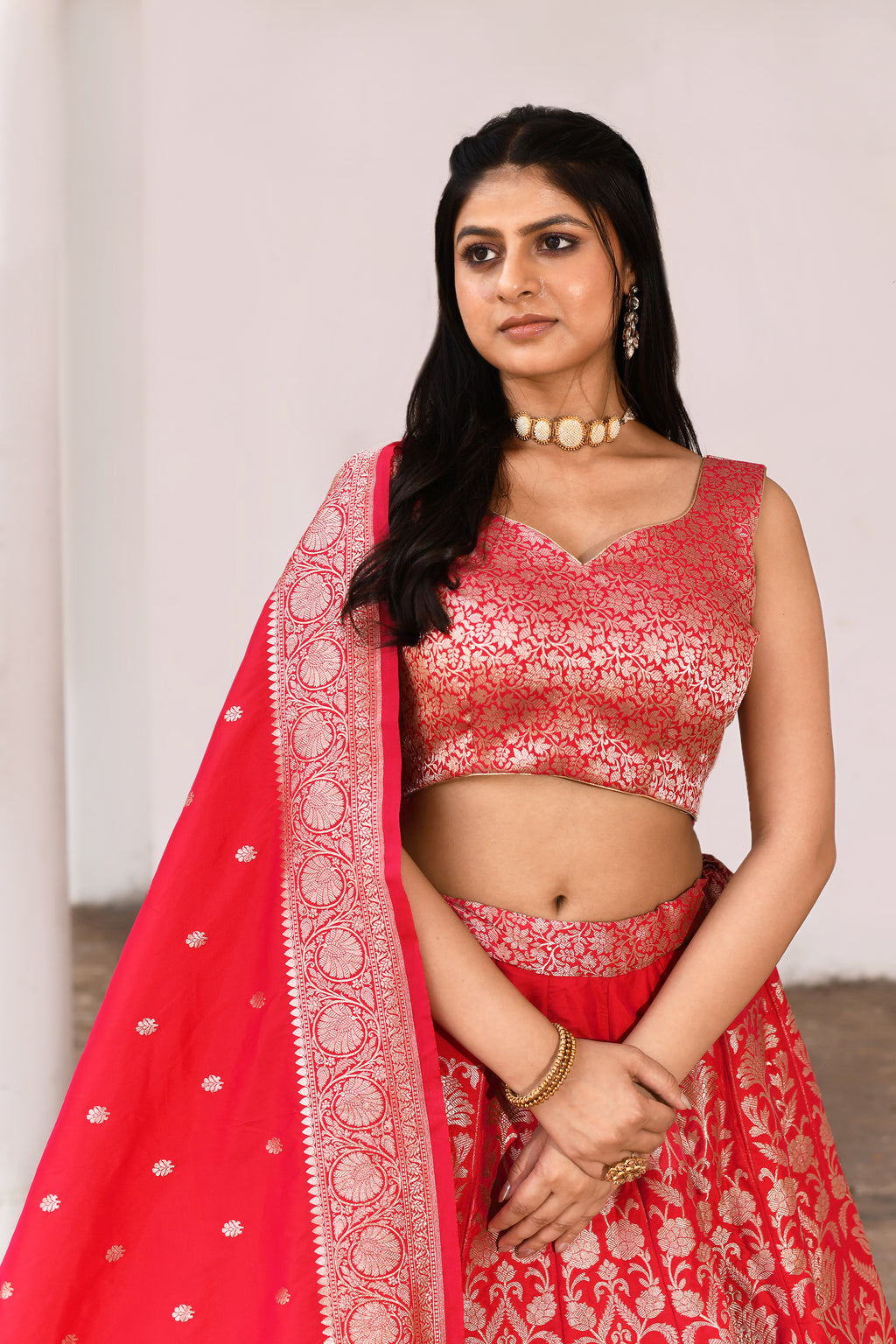Fuchsia Banarasi Soft Silk Lehenga Set