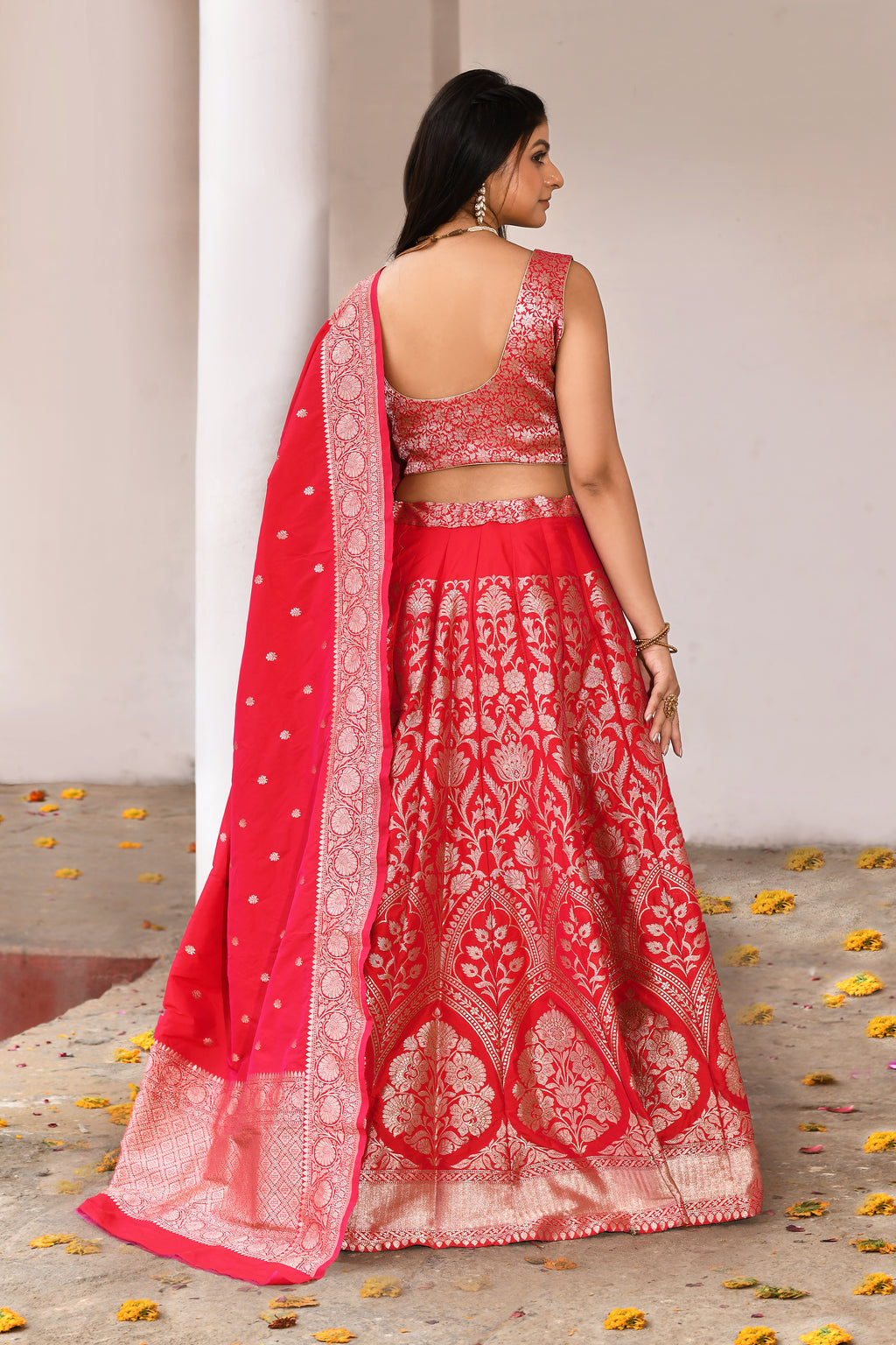 Fuchsia Banarasi Soft Silk Lehenga Set
