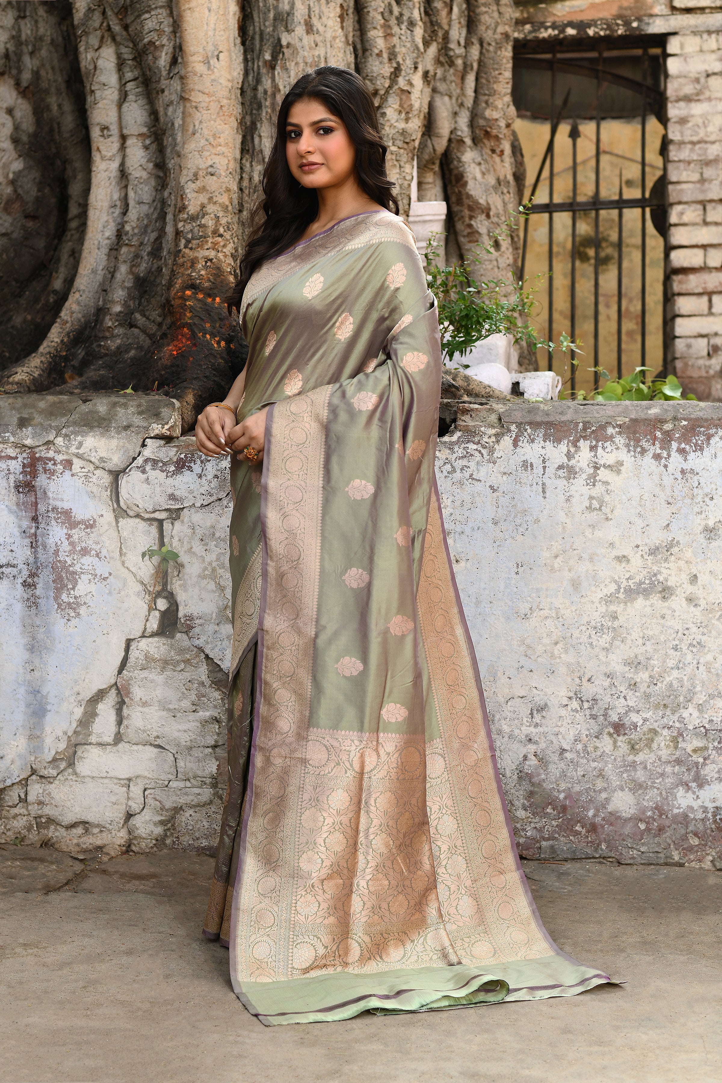 Handwoven Pure Banarasi Katan Silk Saree in Pea Green