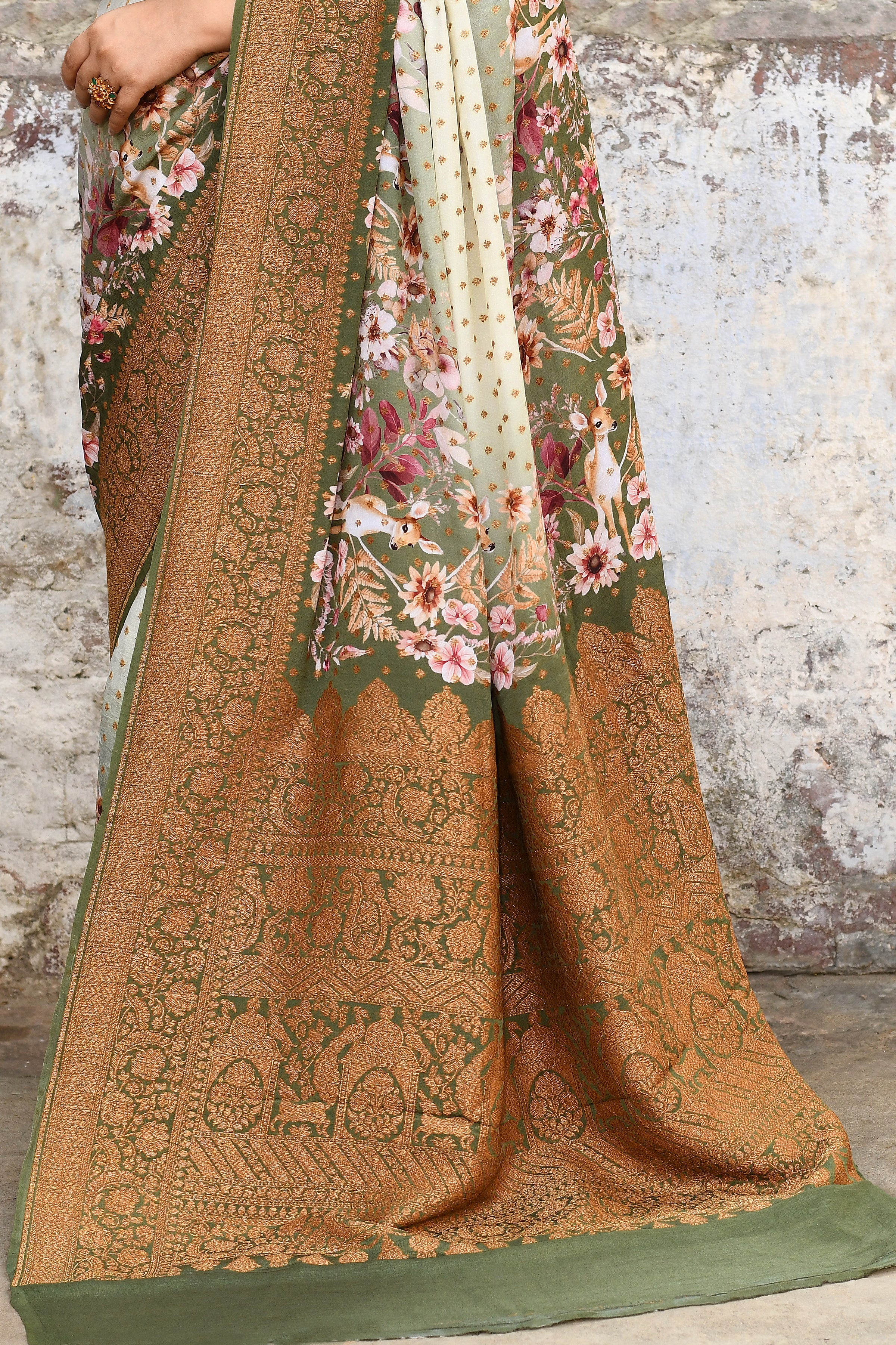 Handwoven Banarasi Printed Chiffon Silk Saree