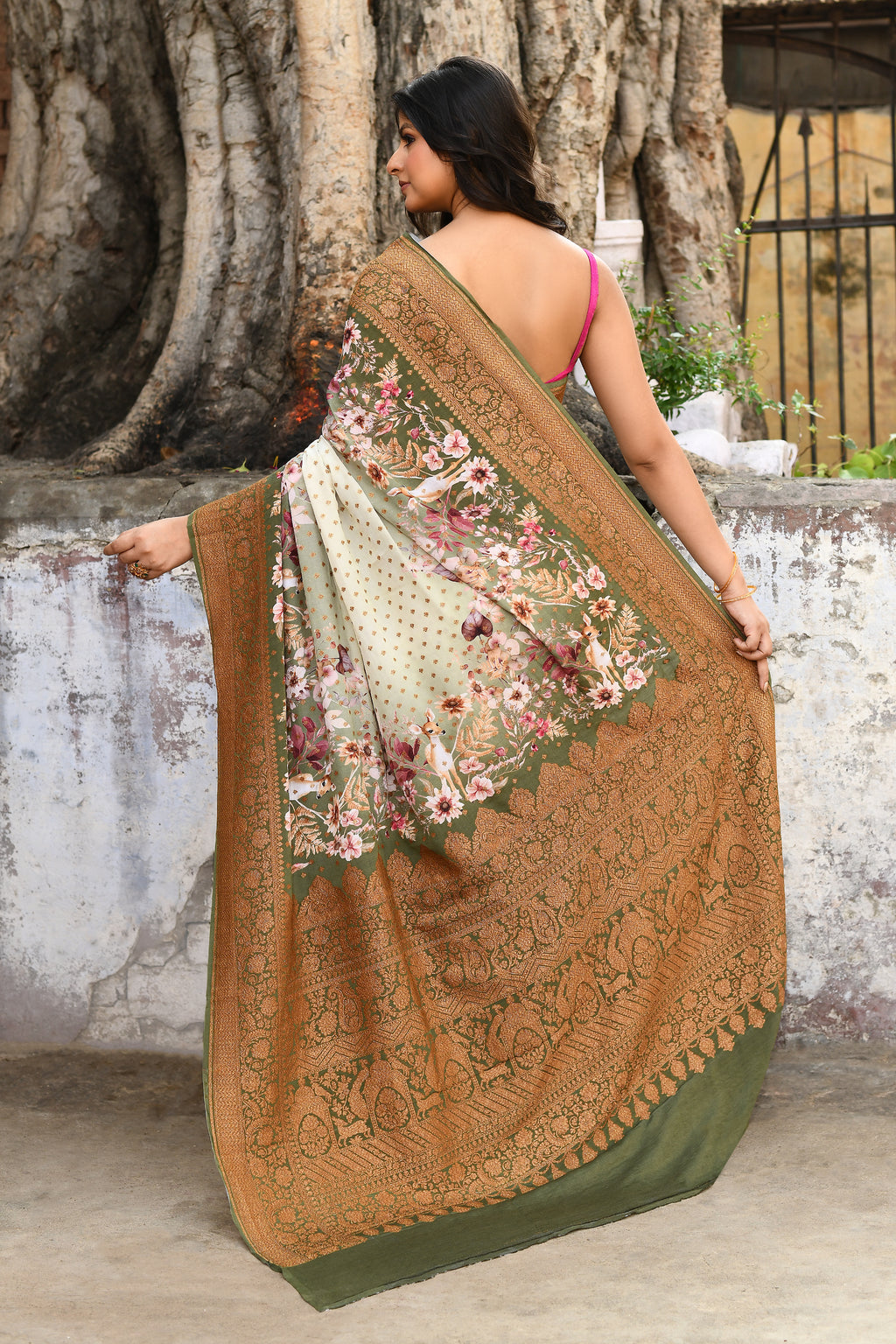 Handwoven Banarasi Printed Chiffon Silk Saree
