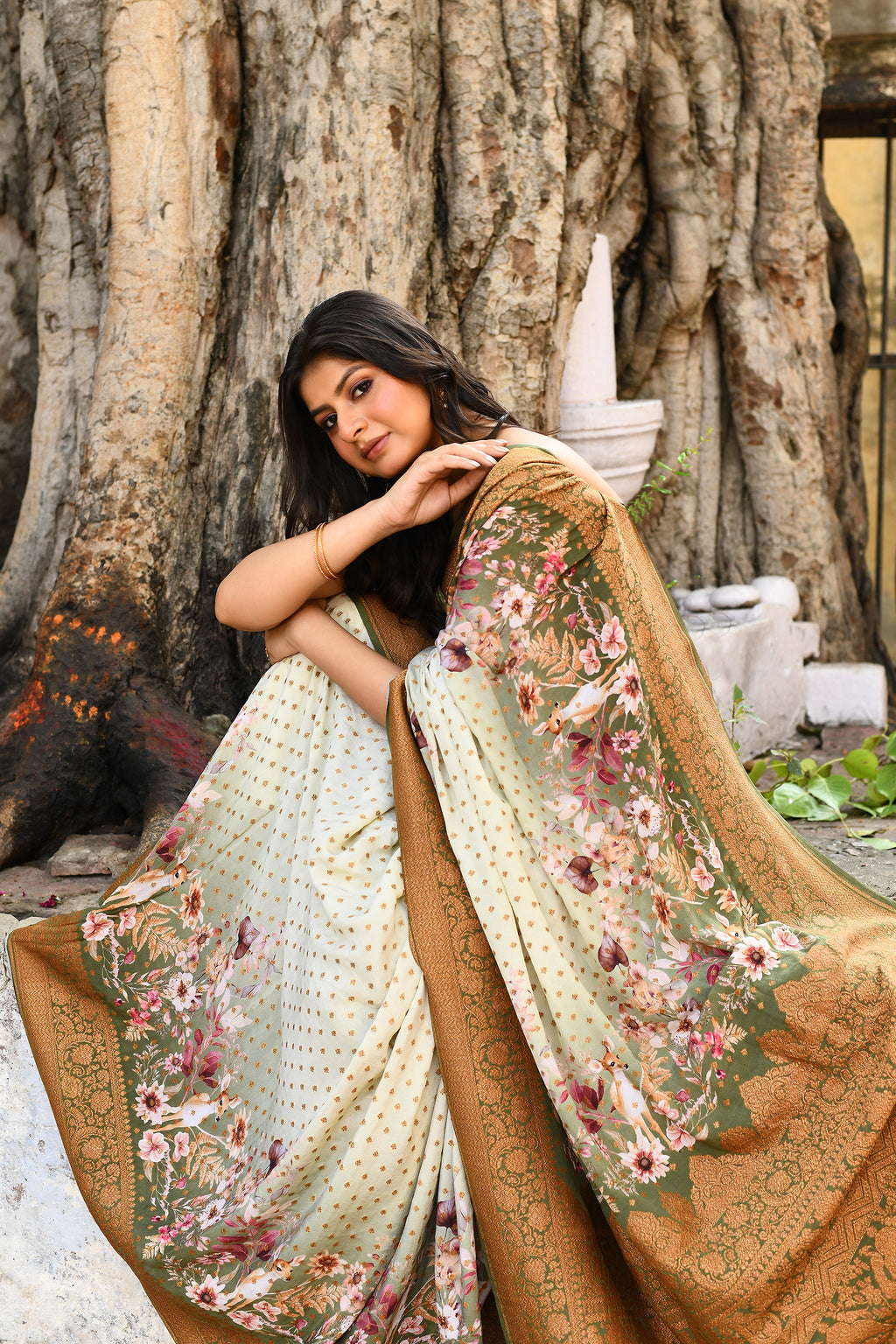 Handwoven Banarasi Printed Chiffon Silk Saree